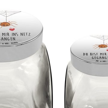 Mr. & Mrs. Panda Vorratsglas L 870ml Spinne Agathe Liebe - Weiß - Geschenk, Liebesgeschenk, Snackd, Premium Glas, (1-tlg), Vielseitig einsetzbar