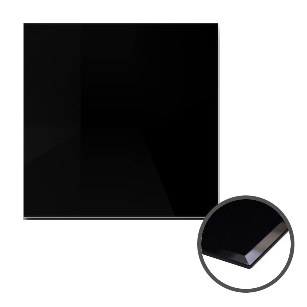 HOOZ Tischplatte Glasplatte 60x60x0,6 cm - Facettenschliff mit quadratisch schwarz