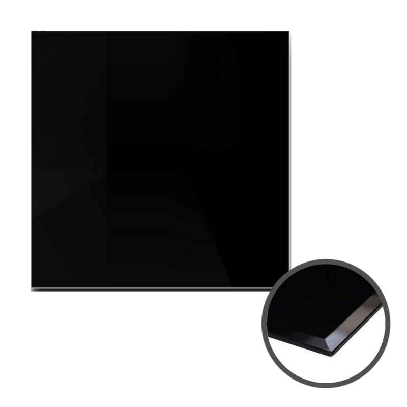 HOOZ Tischplatte aus Glas 90 x 90 x 0,6 cm oder als Funkenschutzplatte für den Kamin (schwarzes Glas, 1 St., ESG-Sicherheitsglas), mit hochwertigem Facettenschliff