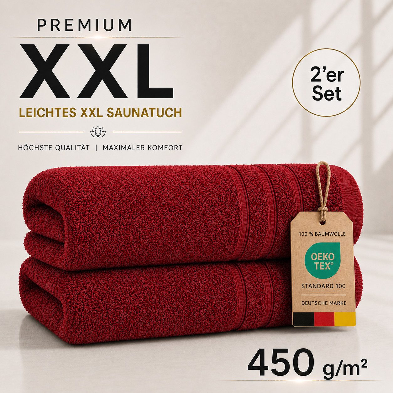 Komfortec Saunatuch 2er Set extra Große - Premium Badetuch - 80x200 XXL, Frottee (2-St), extra Große, 100% Baumwolle, Weich, Schnelltrocknend