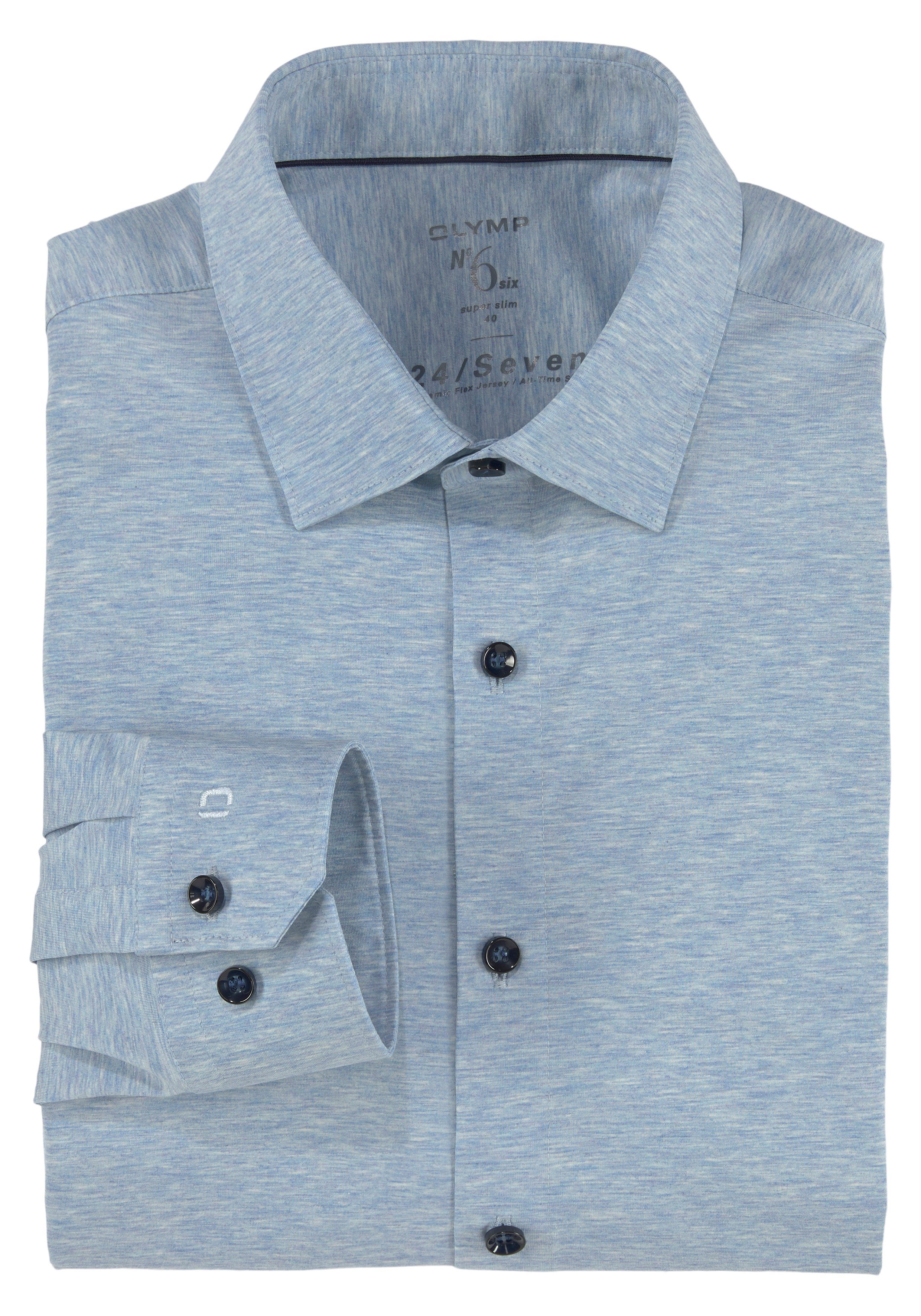 No. Businesshemd OLYMP bleu-meliert in super bequemer Six Jersey-Qualität slim