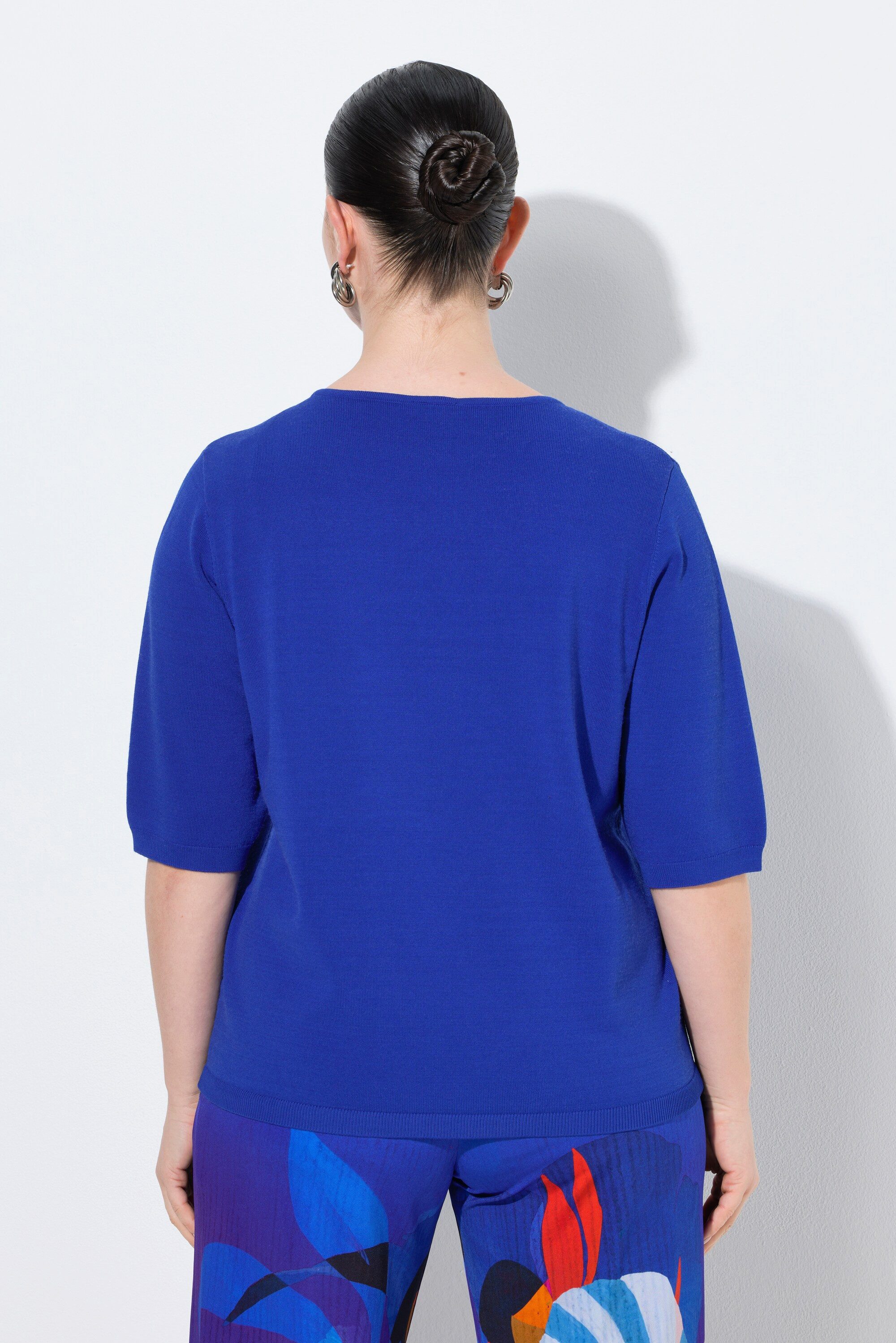 Ulla Popken Strickpullover Pullover elastischer Saum V-Ausschnitt Halbarm