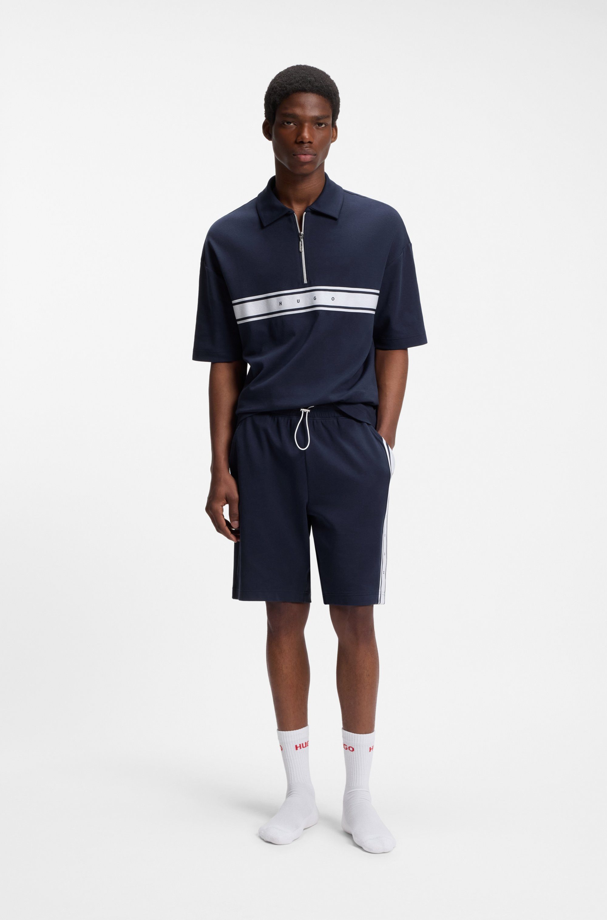 HUGO Poloshirt NAUTIX ZIP POLO aus Stretch-Baumwolle, Relaxed Fit