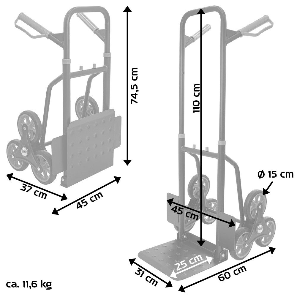 Trucky Stair Climbing Hand Truck, 150 kg, Steel, Foldable, Black