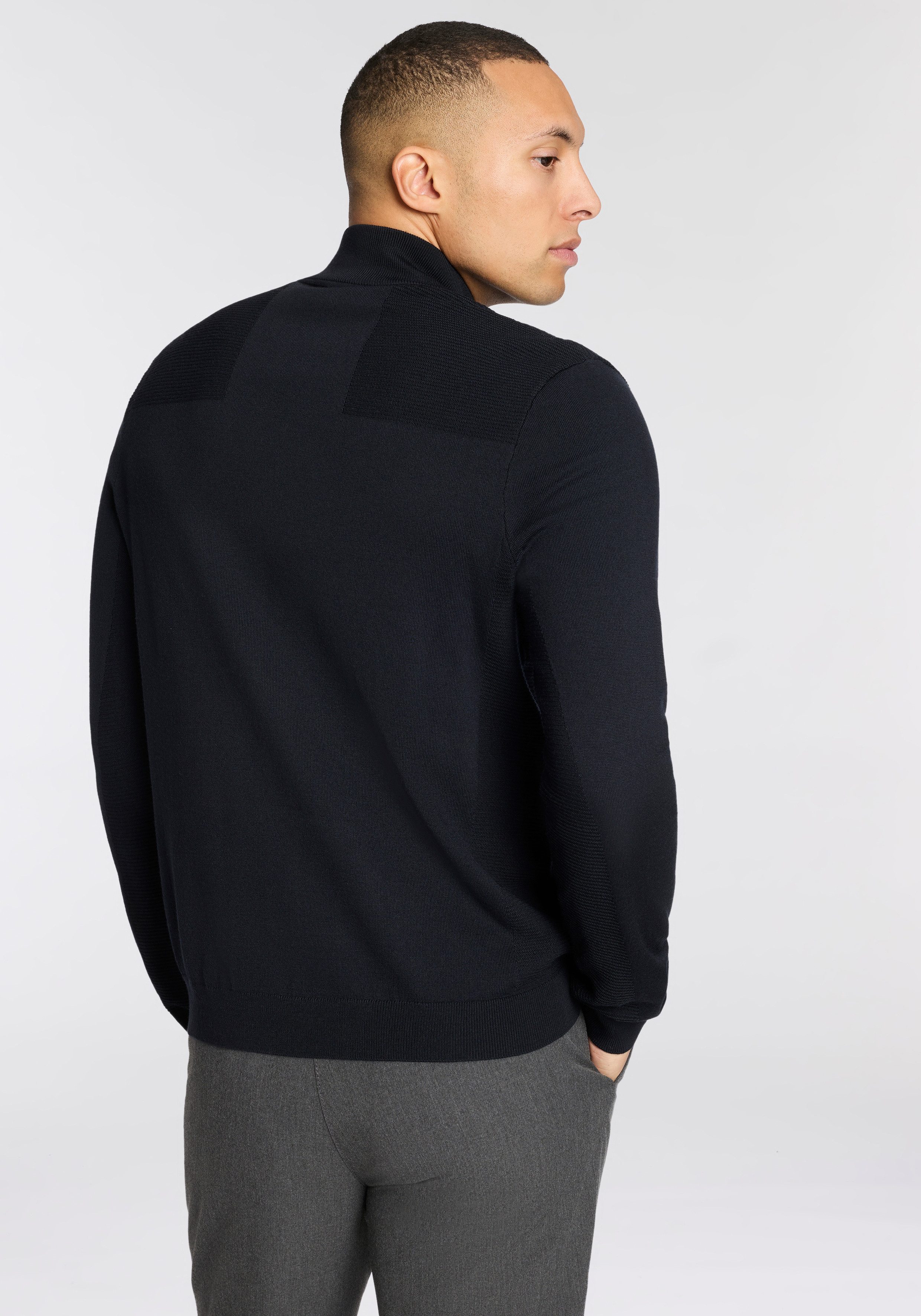 BOSS GREEN Strickpullover Stehkragen mit Reißverschluss, Regular Fit