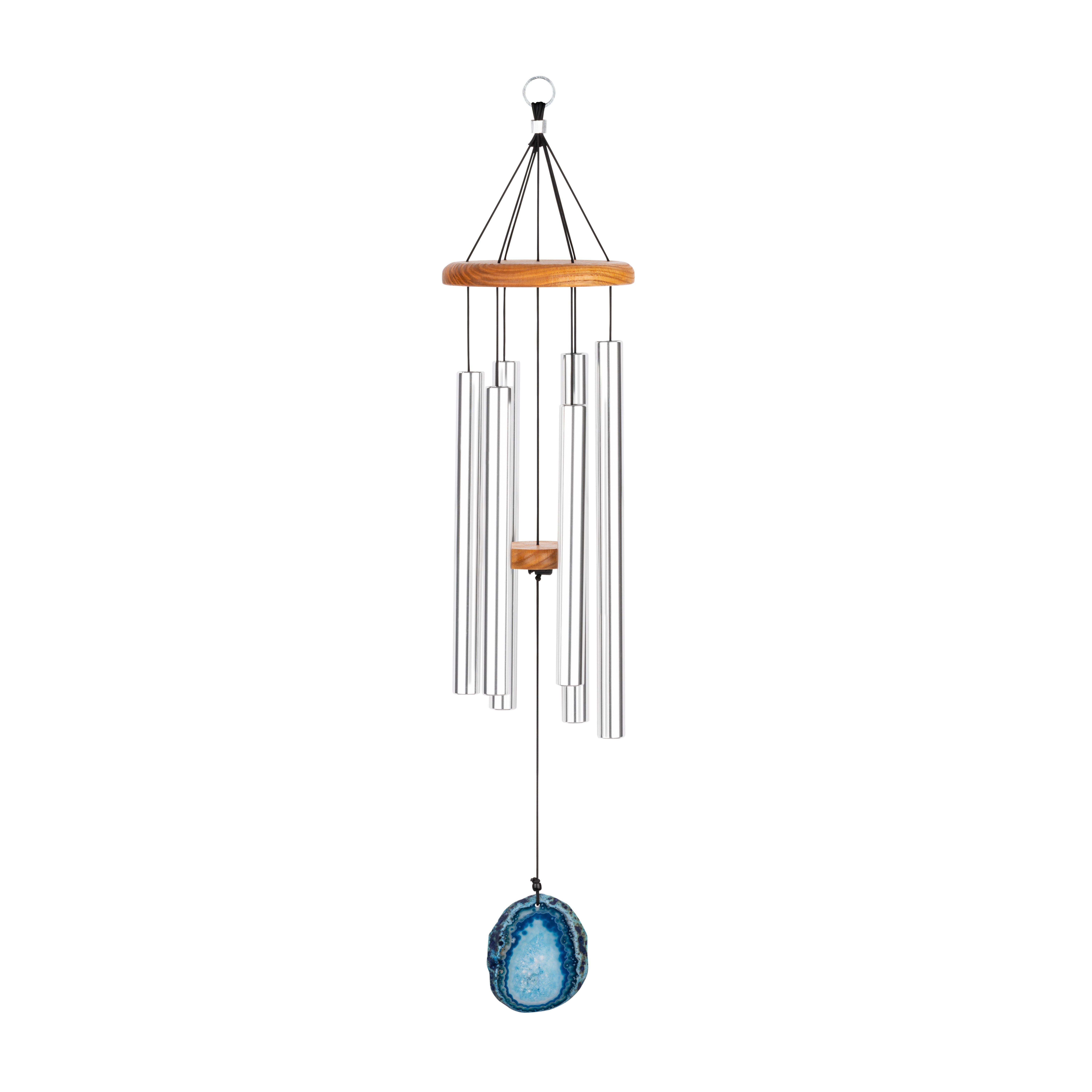 Meinl Sonic Energy Windspiel Blue Agate Meditation Chime – Windspiel mit Achat Stein und 6 Klangstäben für Garten u. Entspannung – 73 cm – Silbernes Aluminium