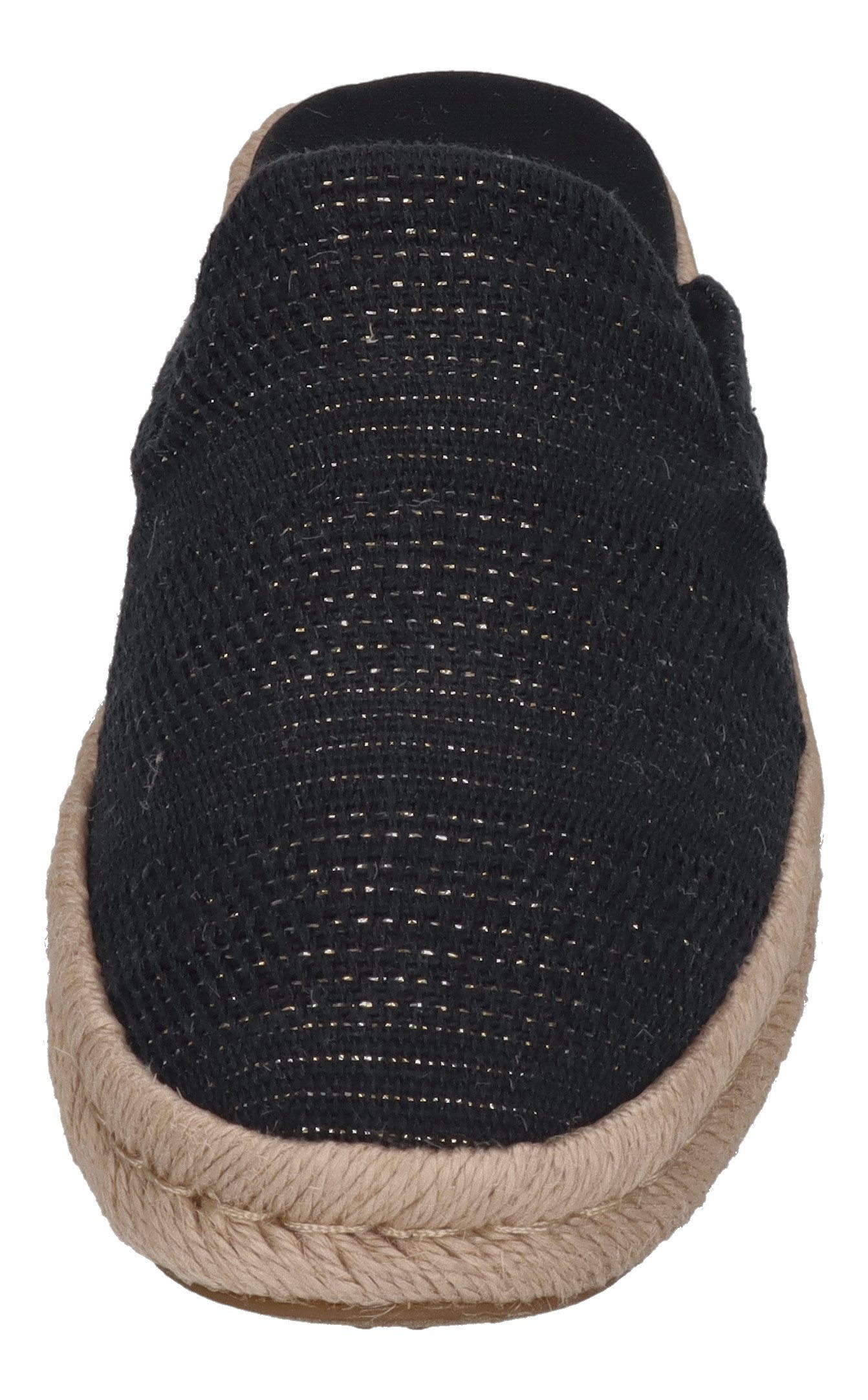 TOMS SANTIAGO MULE Espadrille Black Metallic Linen Stripe