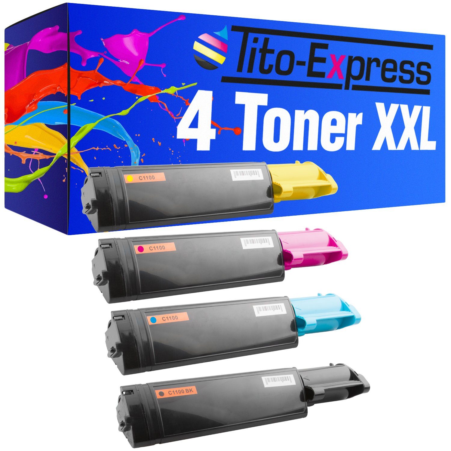 Tito-Express Tonerpatrone 4er Set Toner ersetzt Epson C1100 C 1100, (Multipack, 1x Black, 1x Cyan, 1x Magenta, 1x Yellow), für Aculaser C1100 C1100N CX11NF CX11NFC CX-11NFT Series