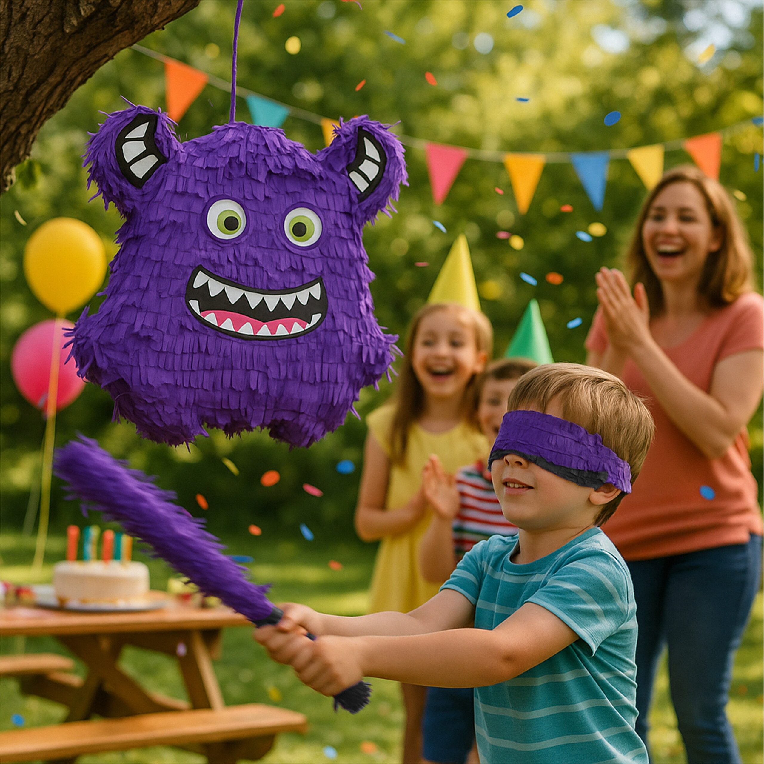 relaxdays Pinata Set Monster mit Stab und Maske