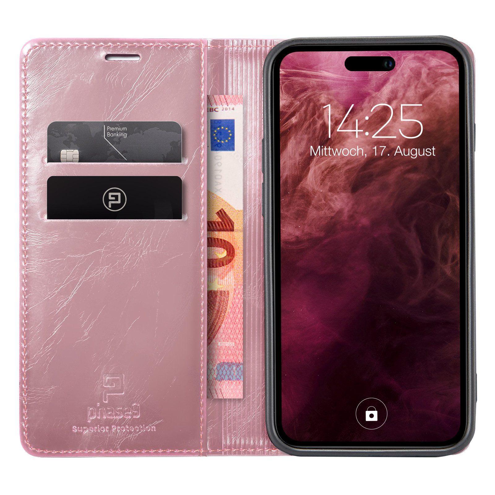Tec-Expert Handyhülle Tasche Hülle für Apple iPhone 16 6.1 Zoll, 6.1, Cover Klapphülle Case mit Kartenfach RFID Schutz aufstellbar