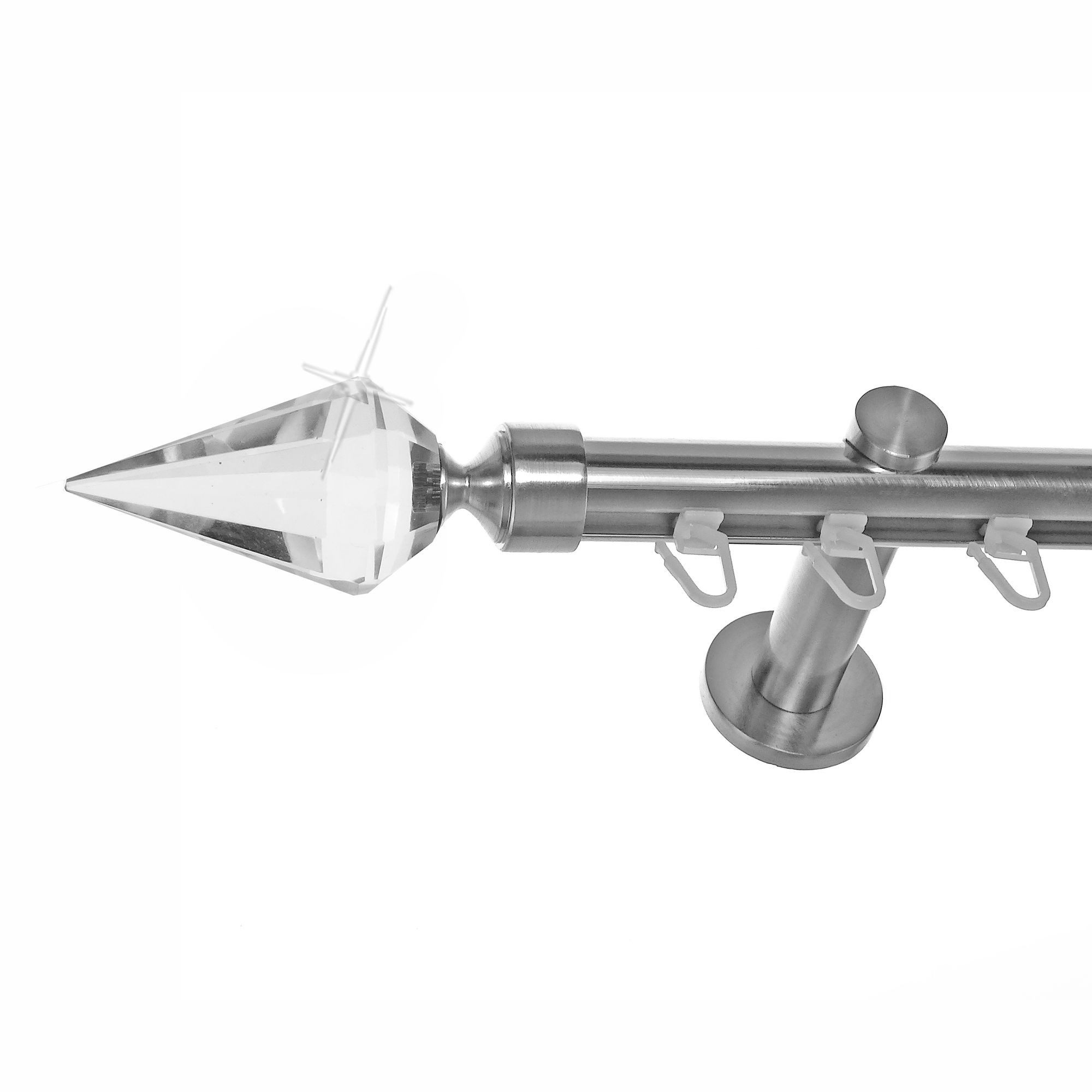BASIT Gardinenstange Innenlauf Edelstahloptik 20mm mit Wandträgern 200 cm E37, Ø 20 mm, 1-läufig, verschraubt, Aluminium, H30 200 cm E37 Spitze Kristall