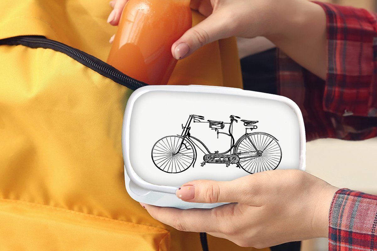 MuchoWow Lunchbox Retro - Kunststoff, Kinder für weiß Mädchen (2-tlg), Tandem, Brotdose, und Fahrrad - für Erwachsene, und Jungs Brotbox