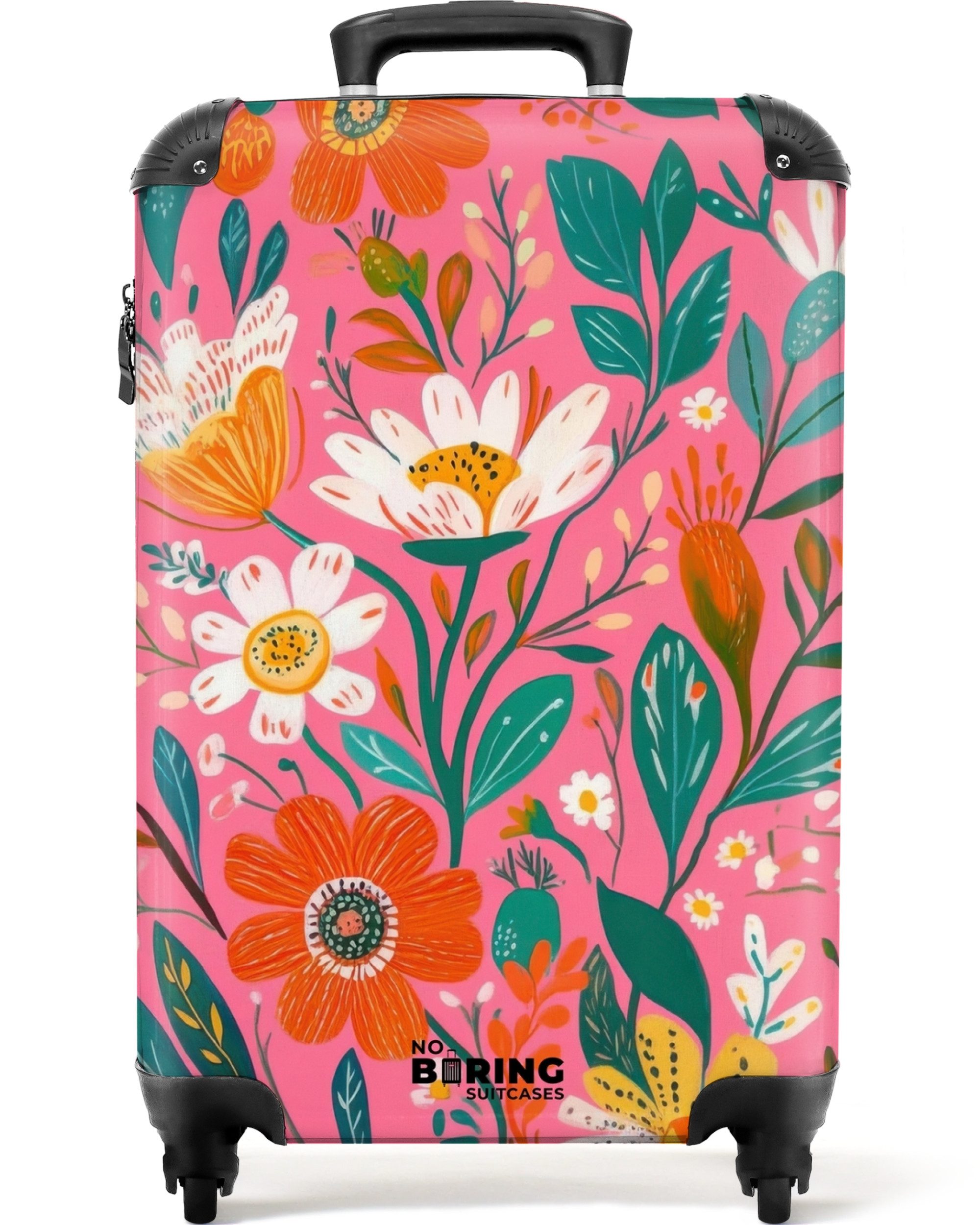 NoBoringSuitcases.com© Hartschalen-Trolley Feldblumen mit rosa Hintergrund günstig online kaufen
