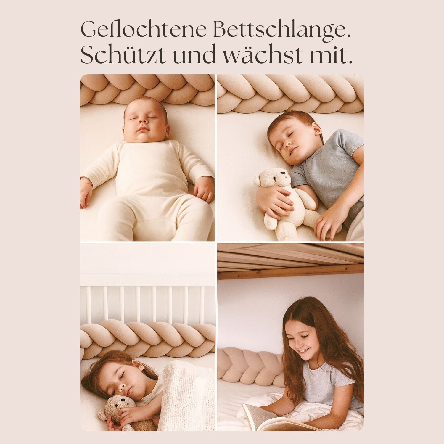 Nordic Coast Company Nestchenschlange XXL Bettschlange geflochten, Bettschlange, Bettumrandung Babybett, Alternative zum Bettnestchen laborgeprüft 180cm, 200cm oder 300cm