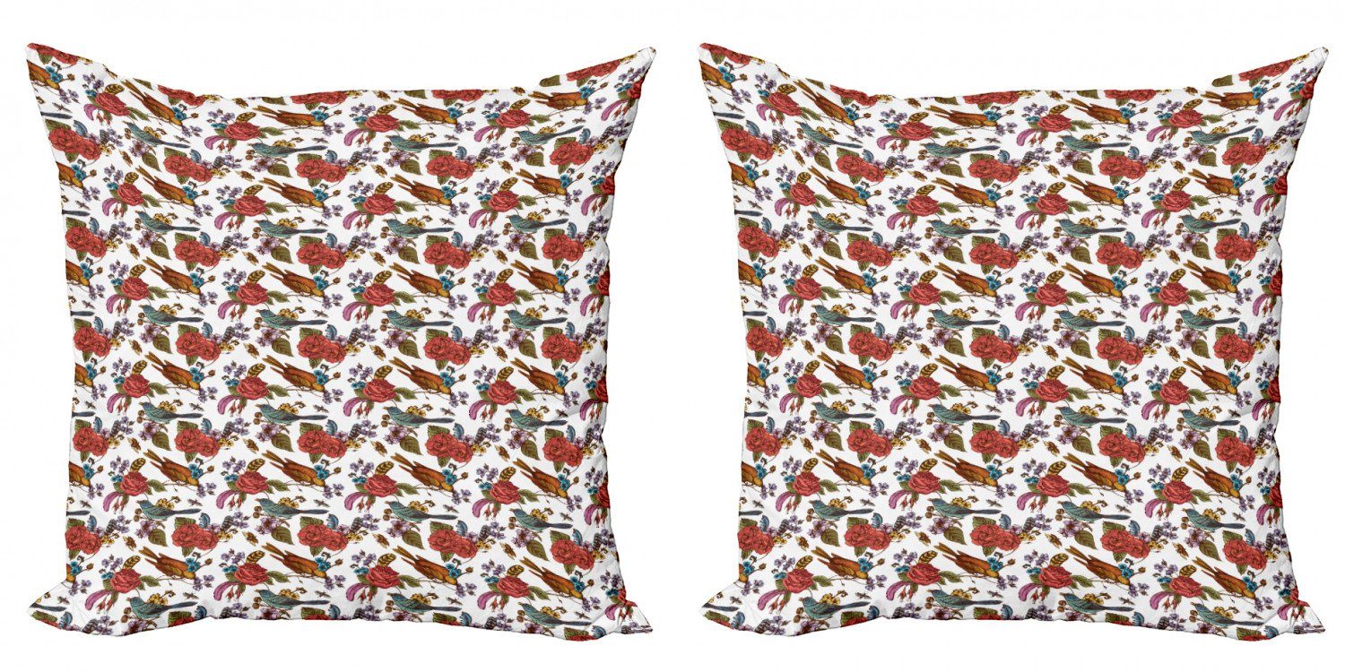Kissenbezüge Modern Accent Doppelseitiger Digitaldruck, Abakuhaus (2 Stück), Botanisch Blühende Bouquets Vögel