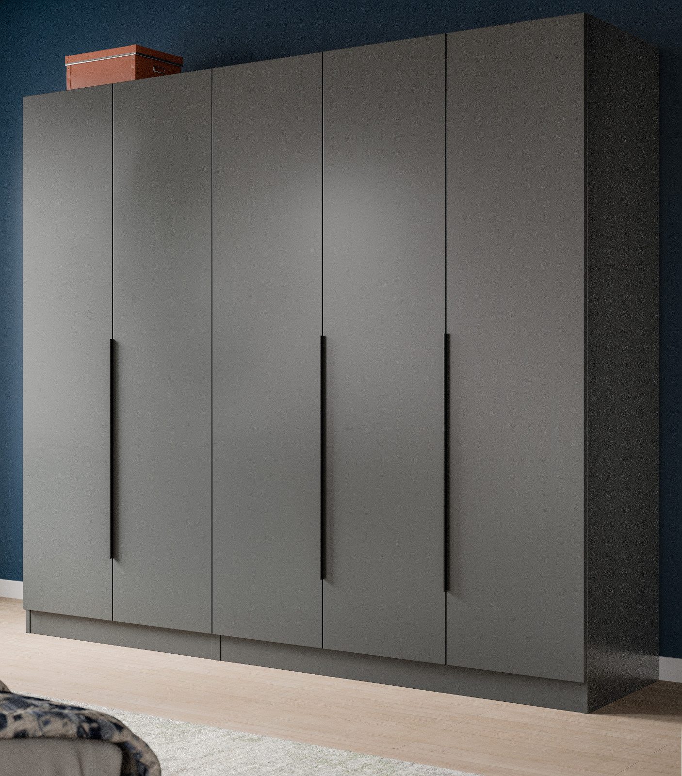 Inn.Furn Kleiderschrank Swan (Set 2x Kleiderschrank in Grau, 5-türig, 200 x 181 cm) mit 2 Kleiderstangen und 6 Wäschefächern