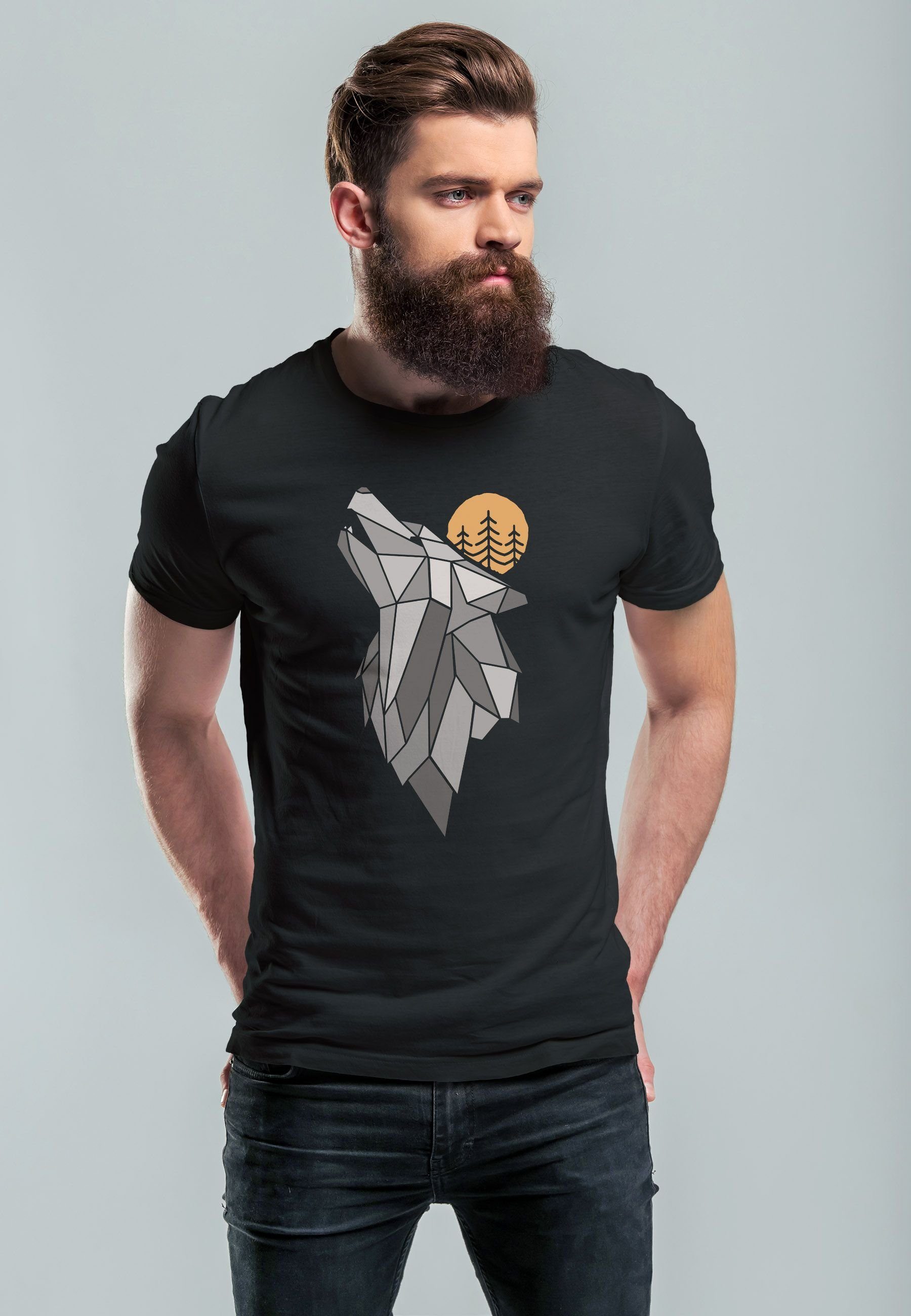 Neverless Print-Shirt Herren T-Shirt Aufdruck Wolf günstig online kaufen