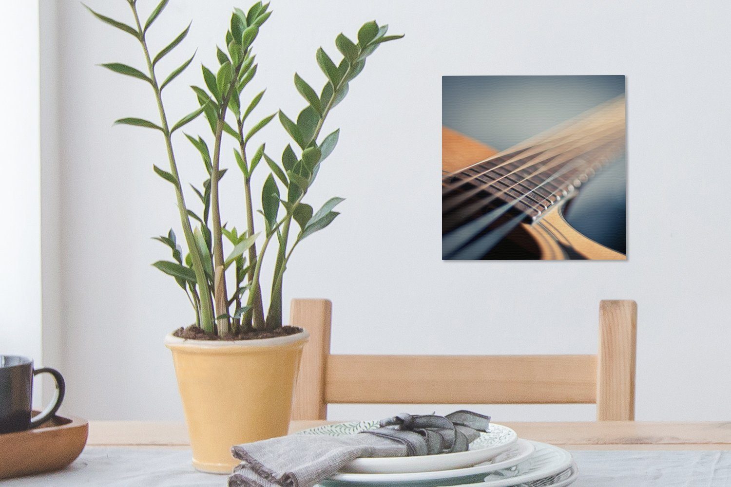 OneMillionCanvasses® Leinwandbild Nahaufnahme der einer Wohnzimmer St), Gitarre, für Bilder Schlafzimmer Saiten akustischen Leinwand (1