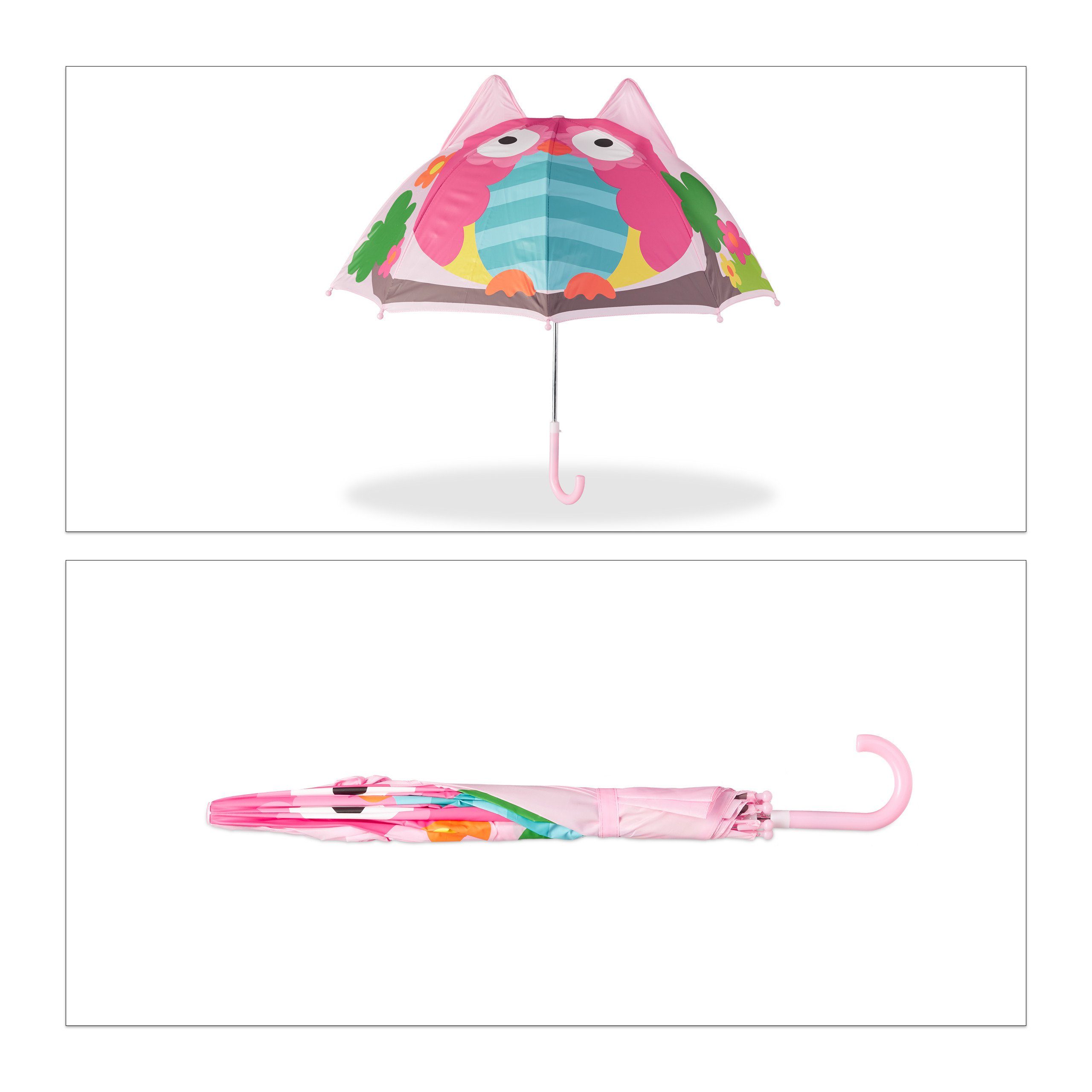 3D mit Pink Motiv, relaxdays Kinderregenschirm Rosa Stockregenschirm Eule Grün