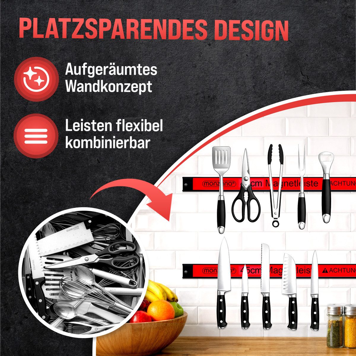 Deuba Werkzeughalter, 3x Magnetleiste 45cm 23kg Tragkraft Werkzeugleiste Organizer Werkstatt
