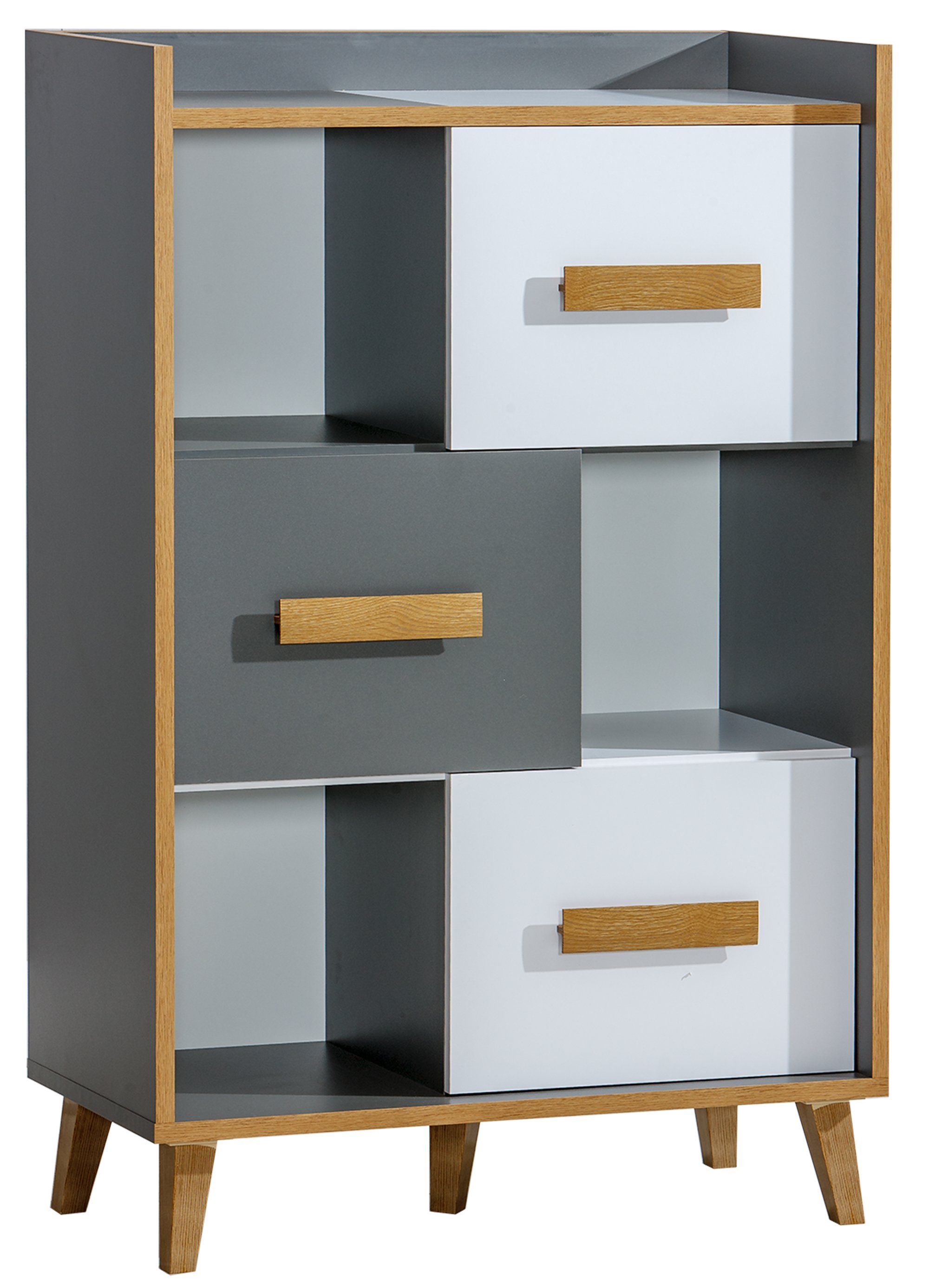 mit Schubladen Skandinavisch Standregal, Anthrazit stellbar variabel Stylefy Standschrank, Bücherregal Wersum Fächern, Weiß und Riviera, Design, Eiche