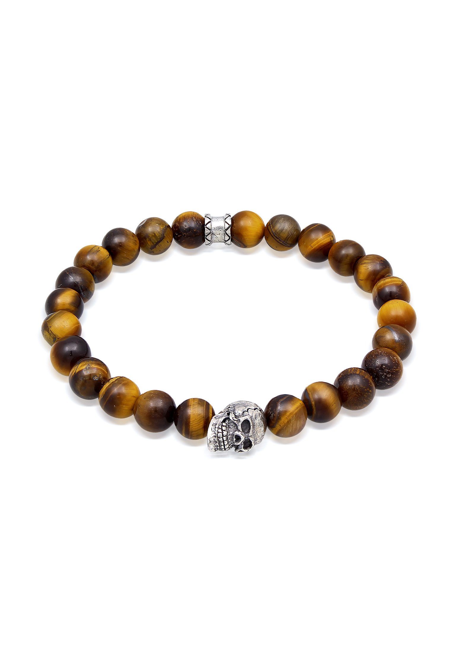 Tigerauge Steinarmband Kuzzoi Silber 925 Totenkopf Bead Armband