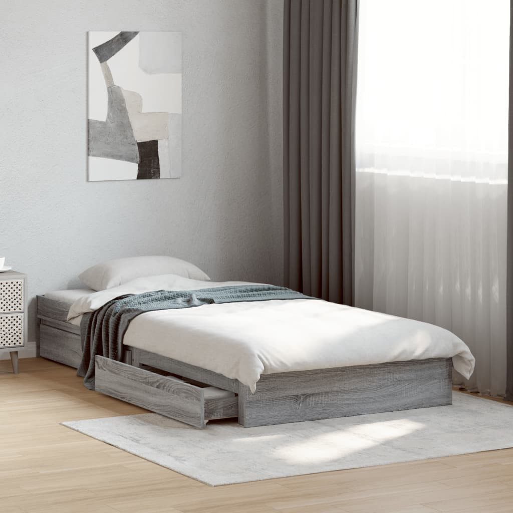 Bettgestell mit Schubladen 193x78x28 cm Grau Sonoma Holzwerkstoff