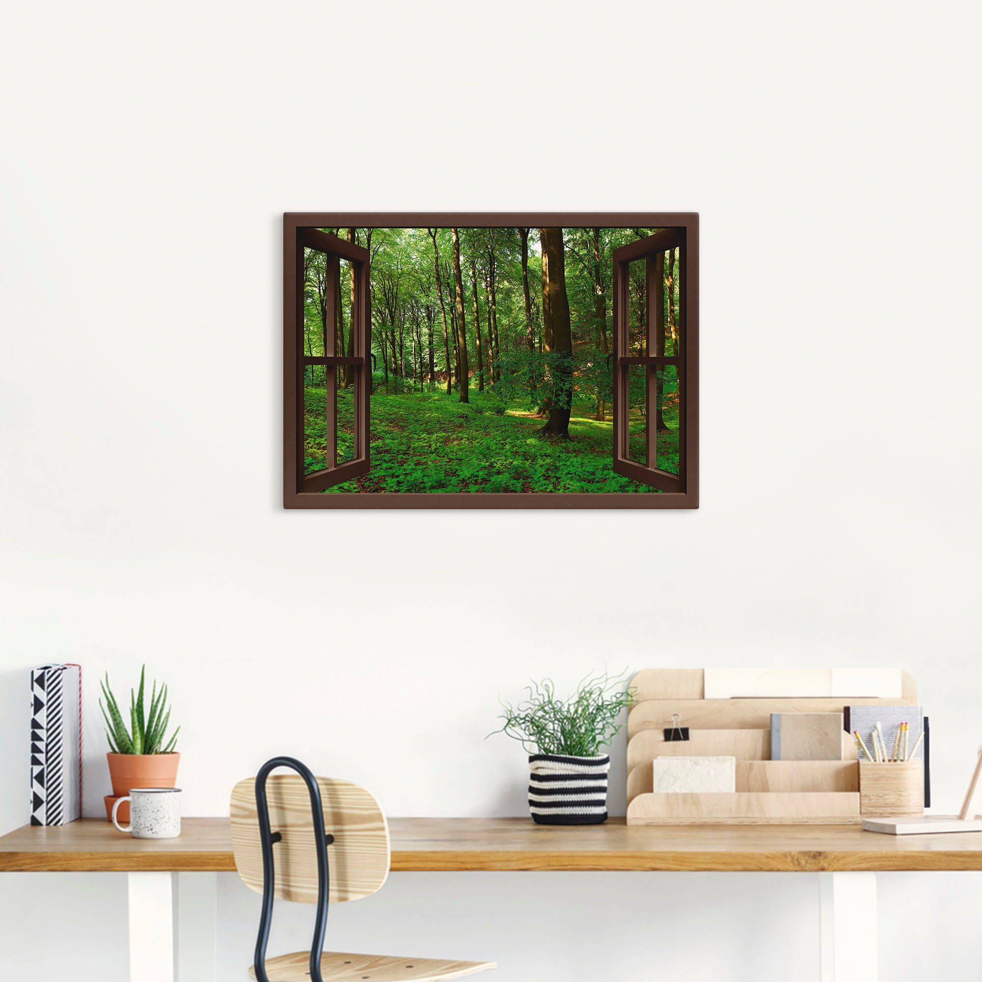 (1 St), in als oder Größen Sommerwald, Panorama Wandbild Poster versch. grüner Fensterblick Fensterblick Artland Leinwandbild, Wandaufkleber