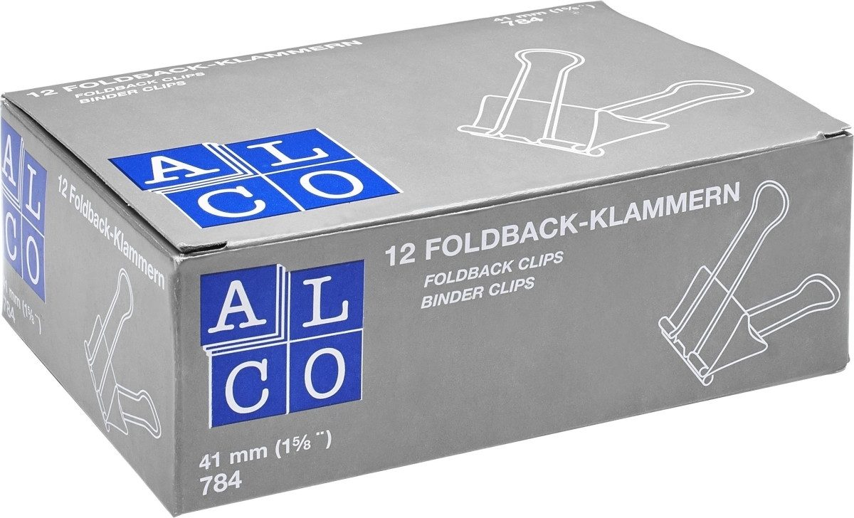 ALCO Büroklammer Foldbackklammer Metall vernickelt 41mm weiß VE=12 Stück
