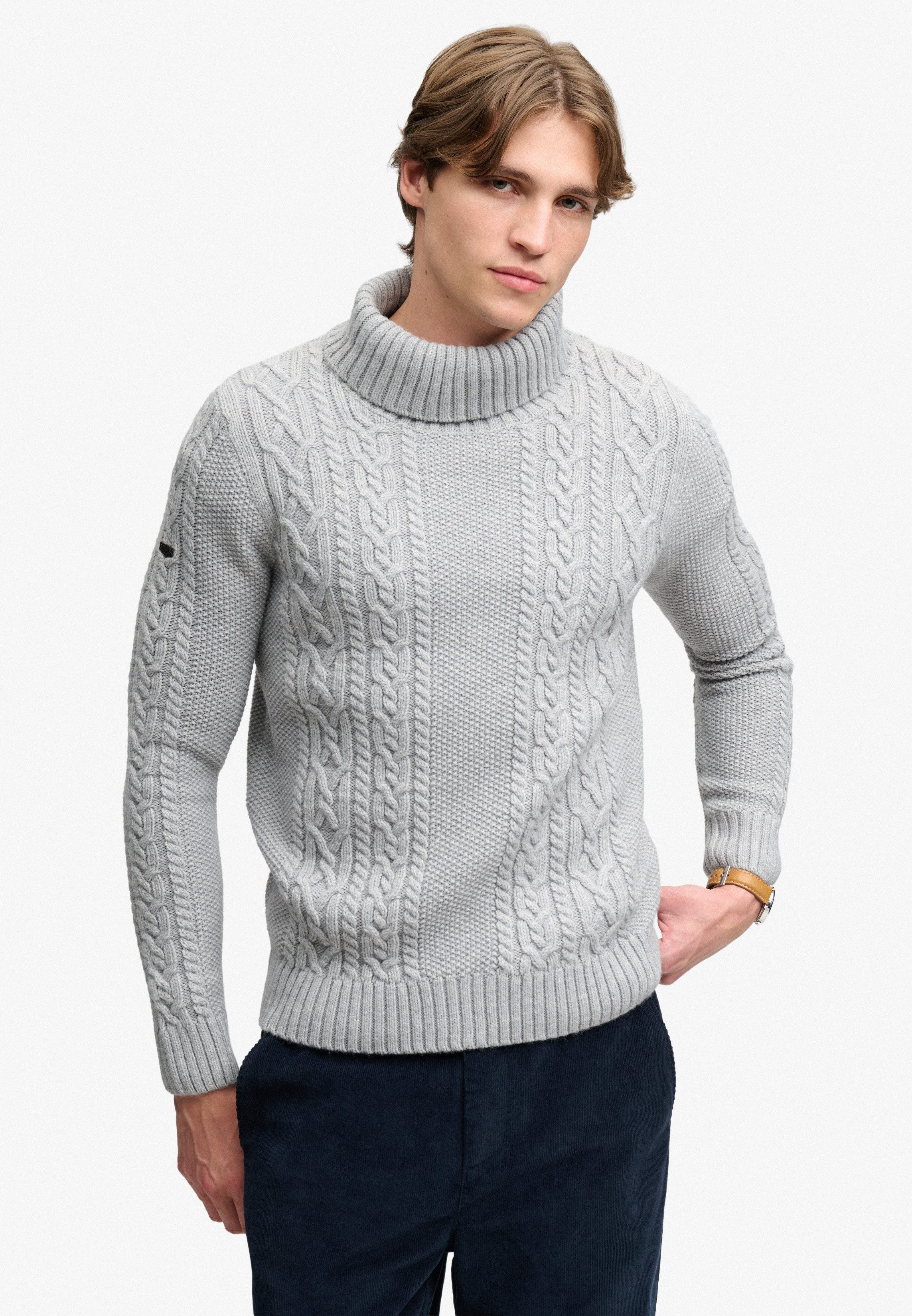 Superdry Rollkragenpullover JACOB CABLE ROLL NECK JUMPER Materialmix, relaxed fit