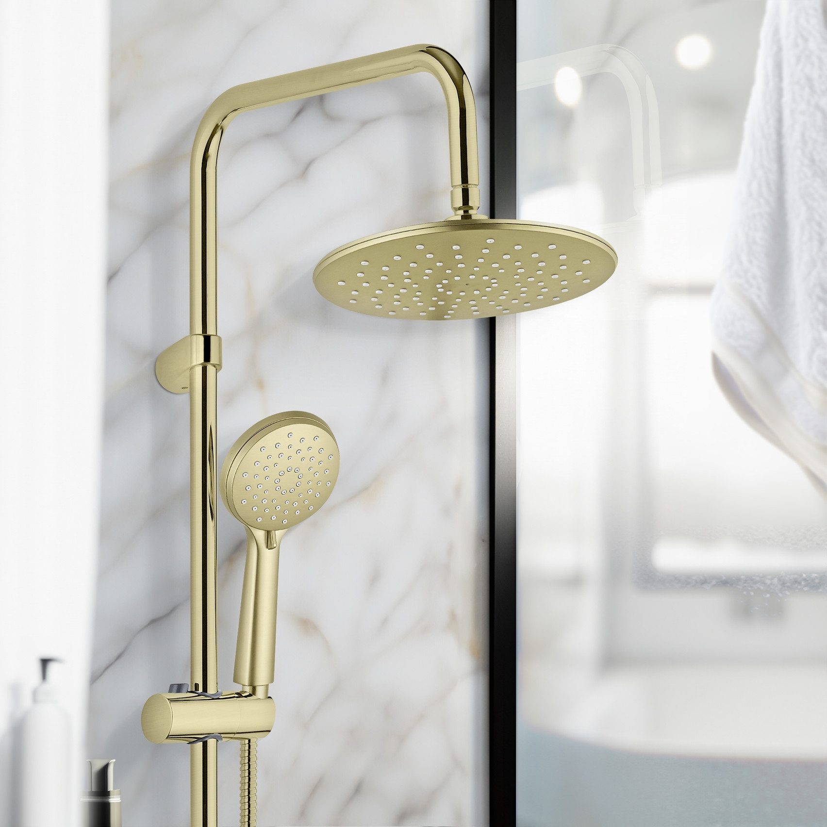 WENKO Duschsystem Young Line, Höhe 101 cm, 3 Strahlart(en), Komplett-Set, Duschstange mit Halter, Handbrause, Regenduschkopf & Duschschlauch