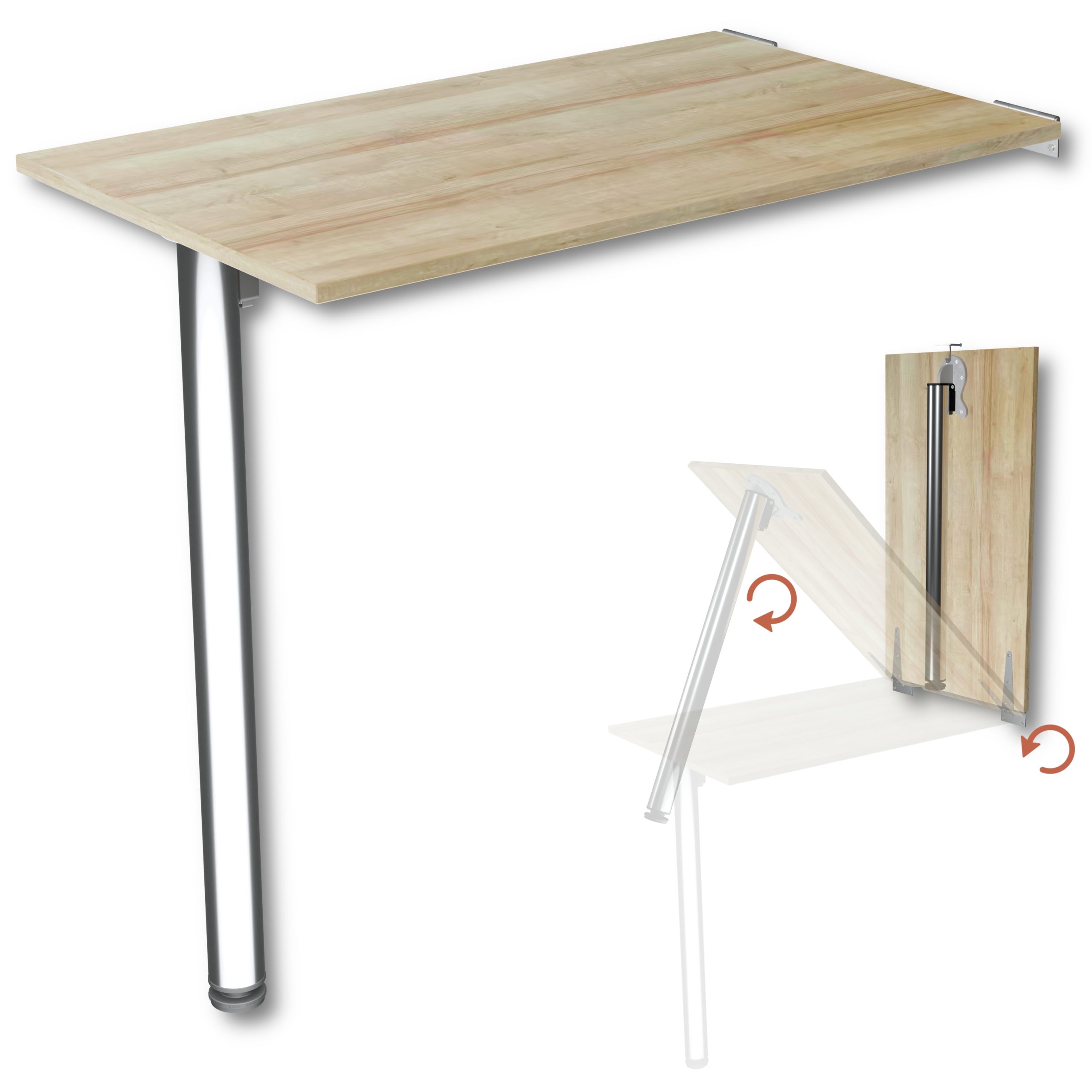 KDR Produktgestaltung Klapptisch 80x50 Wandklapptisch Esstisch Küchentisch Schreibtisch Wand Tisch, Eiche