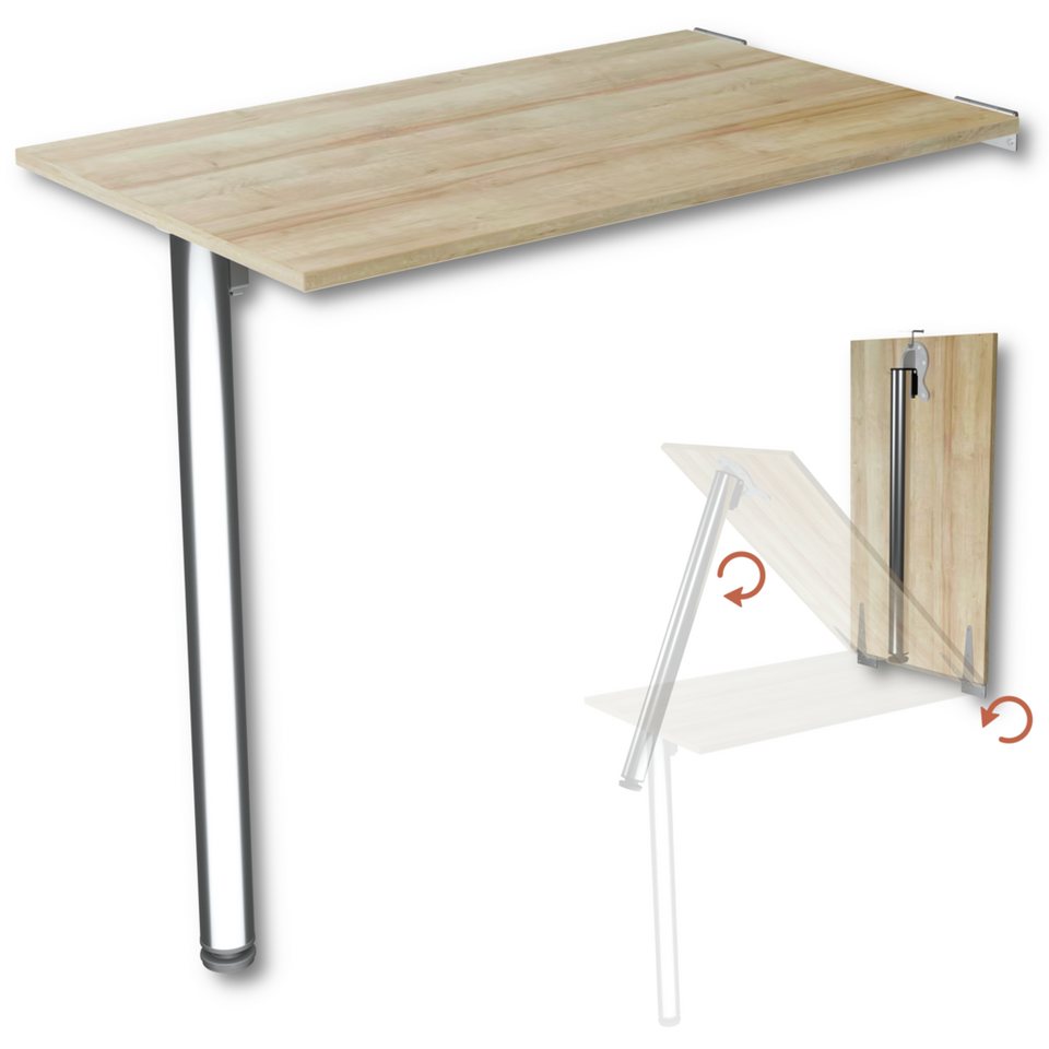 Wand Tisch KDR Produktgestaltung Klapptisch 80x50 Wandklapptisch Esstisch Küchentisch Schreibtisch Wand Tisch, Eiche
