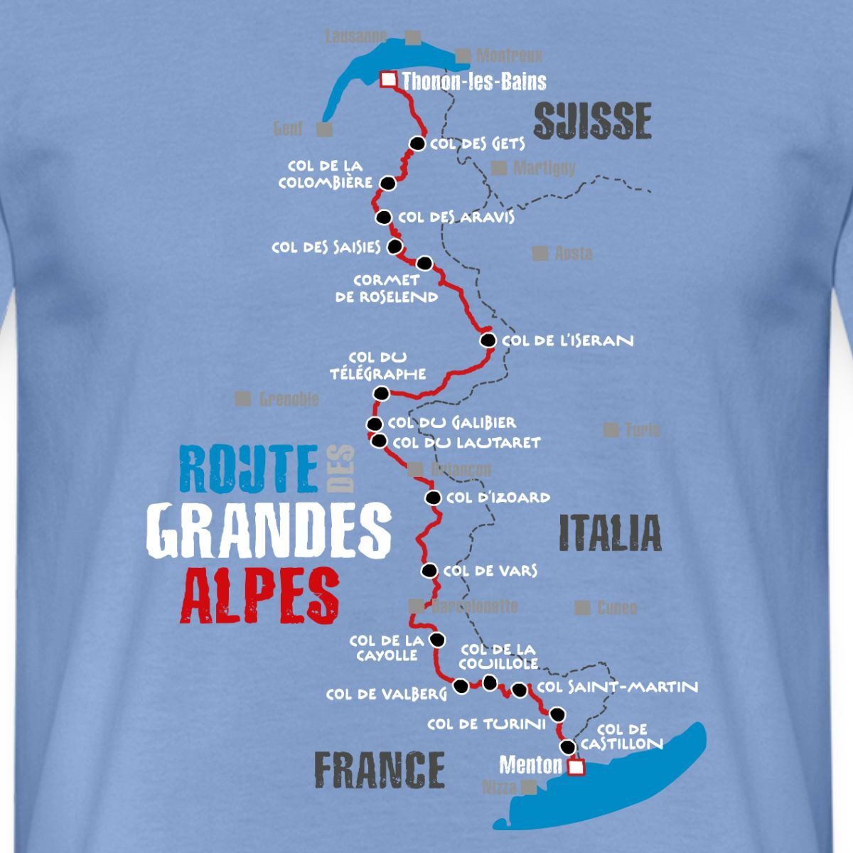 Spreadshirt T-Shirt Route Des Grandes Alpes Karte Mit Alpenpässen Männer T-Shirt (1-tlg)