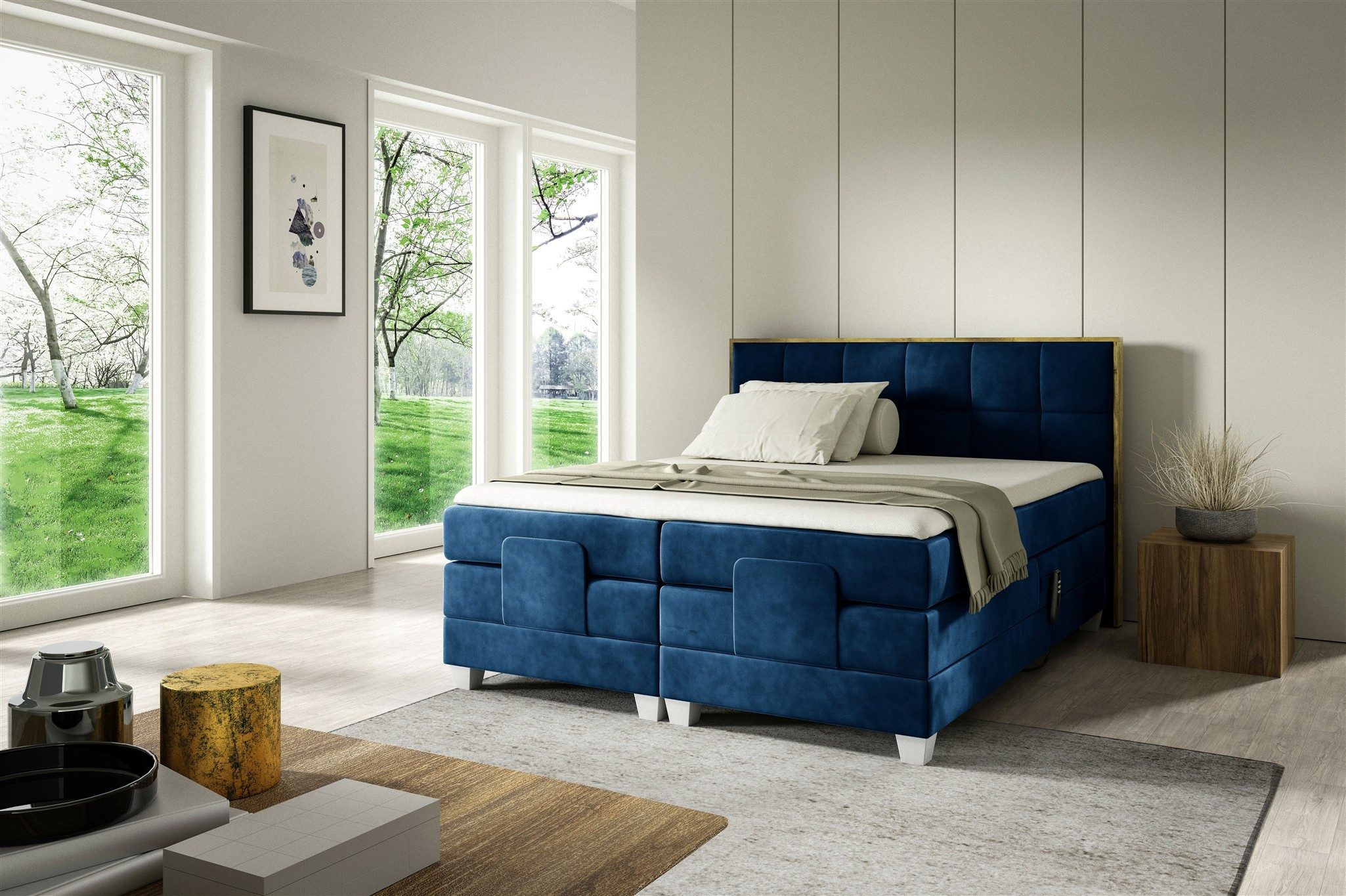 Fun Möbel Boxspringbett Schlafzimmerbett HENRY Elektrisch in Stoff Fresh (mit Bonell- und Taschenfederkernmatratze), Fuß- und Kopfteil elektrisch verstellbar