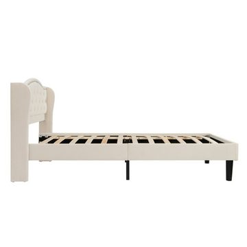 OKWISH Polsterbett Stilvolles Soft-Polsterbett mit samtigen Kopfteil (90x200 cm Ohne-Matratze), Knopf-Dekor und stabilen Holzplatten, Beige