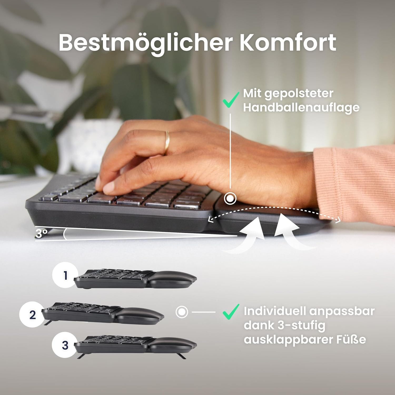 Ergotopia Wavelet - Ergonomische Bluetoothtastatur für schmerzfreies Tippen ergonomische Tastatur