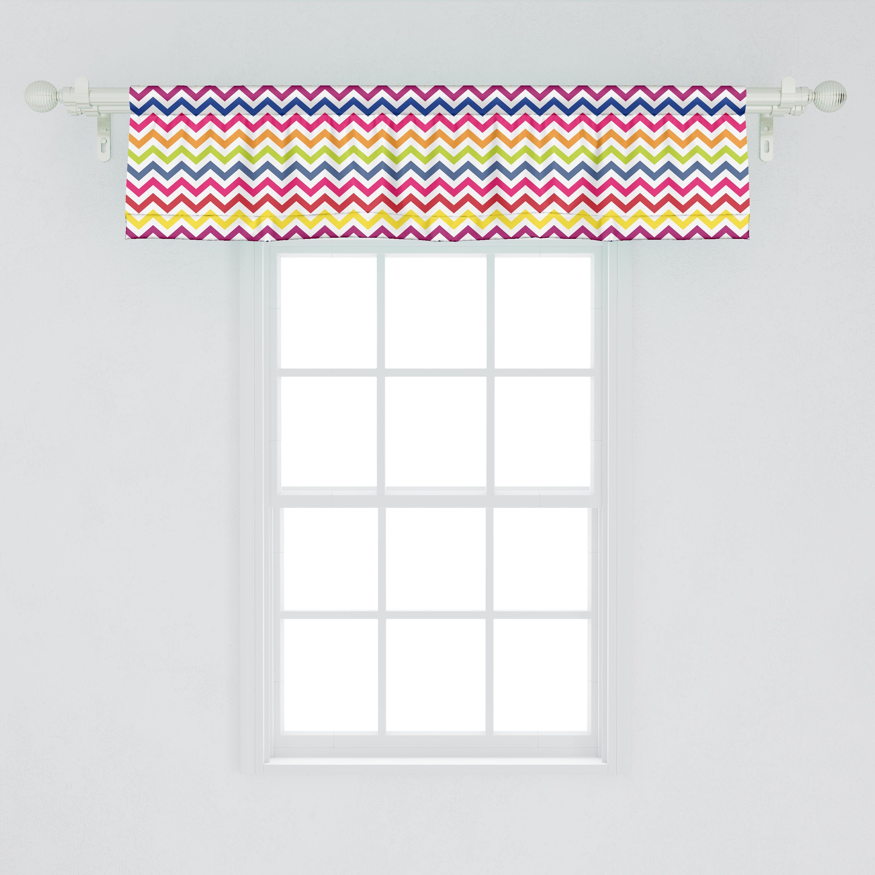 Stangentasche, Dekor Chevron Küche Fun Abakuhaus, für Scheibengardine Schlafzimmer Bunt Microfaser, Volant Regenbogen Vorhang mit