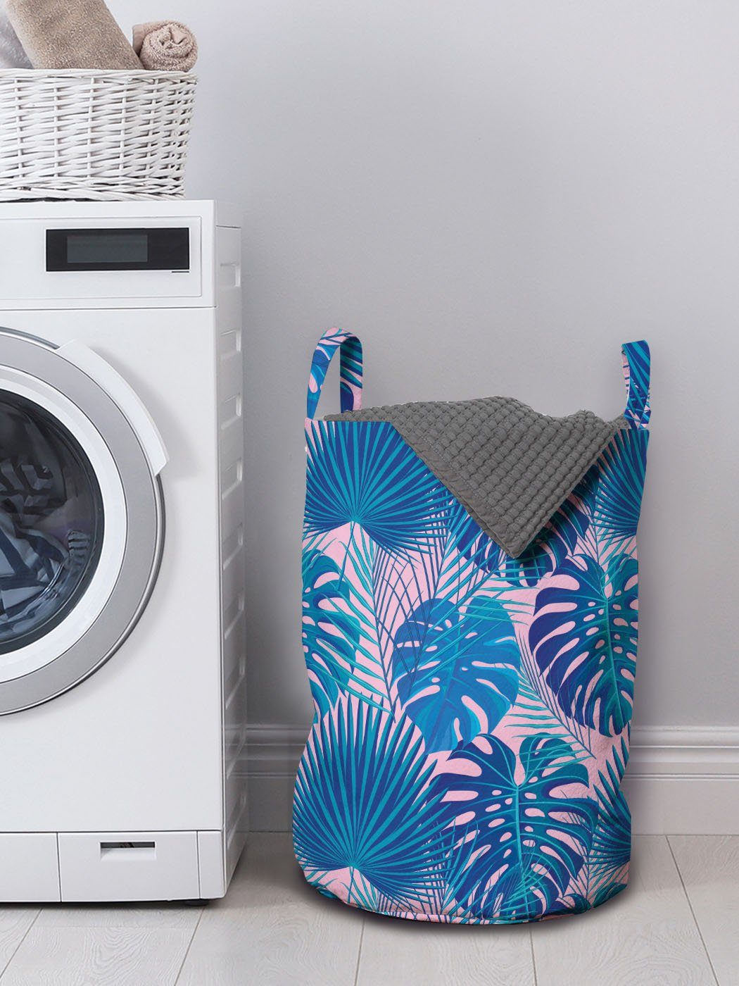 Abakuhaus Kordelzugverschluss für mit Tropisch Griffen Waschsalons, Exotische Wäschesäckchen Palm Monochrome Wäschekorb