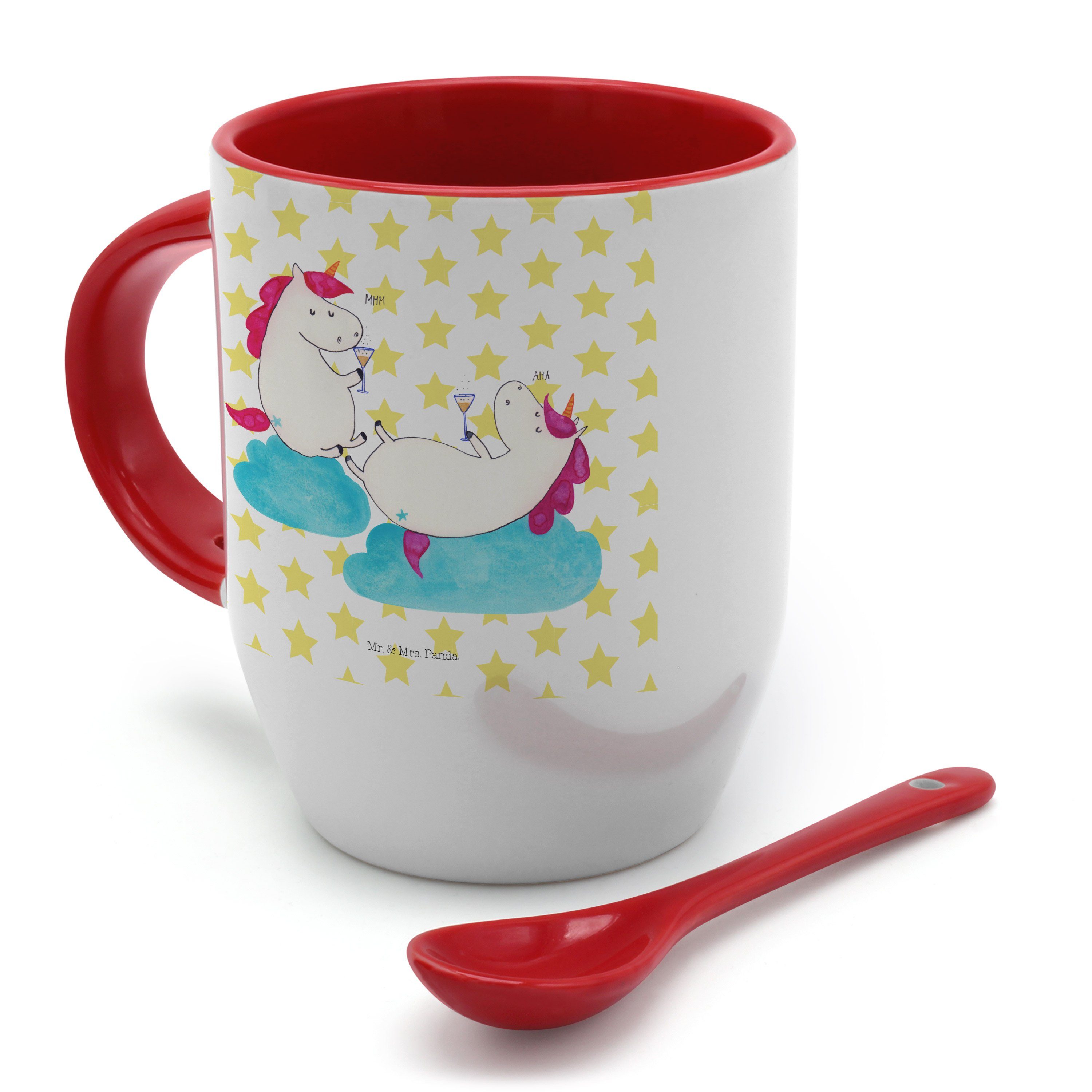 Mr. & Mrs. Keramik - Sekt Pegasus, Spaß, Einhorn Panda Einhörner - Kaffe, Weiß Tasse Geschenk, Deko