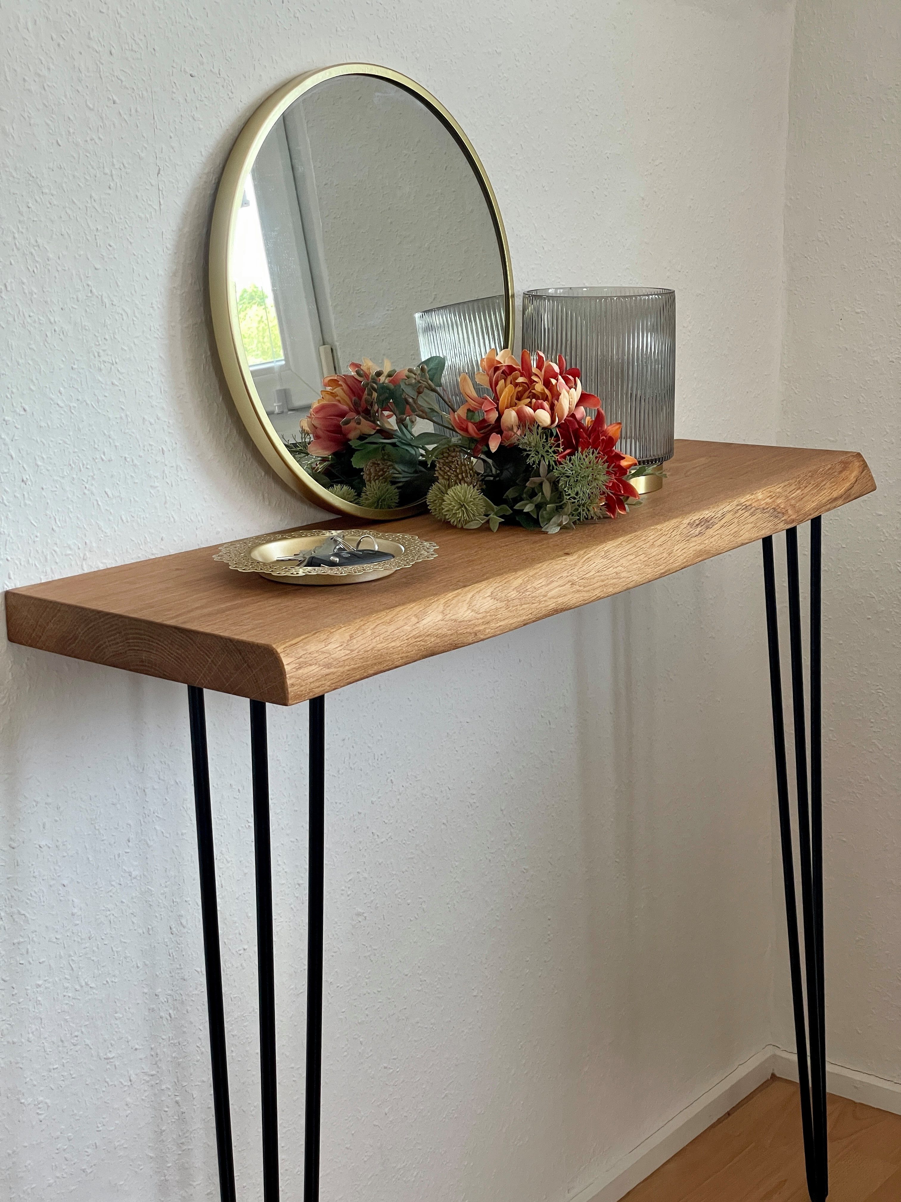 LosBudos Konsolentisch aus Eiche mit Haarnadelbeinen (geschliffene Waldkant günstig online kaufen