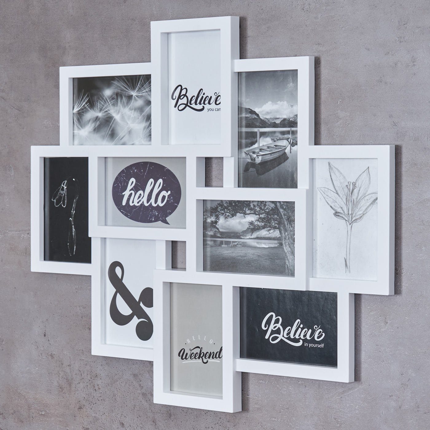 Levandeo® Bilderrahmen Collage, Bilderrahmen Weiß 10 Fotos Fotogalerie Fotocollage 3D Optik Collage