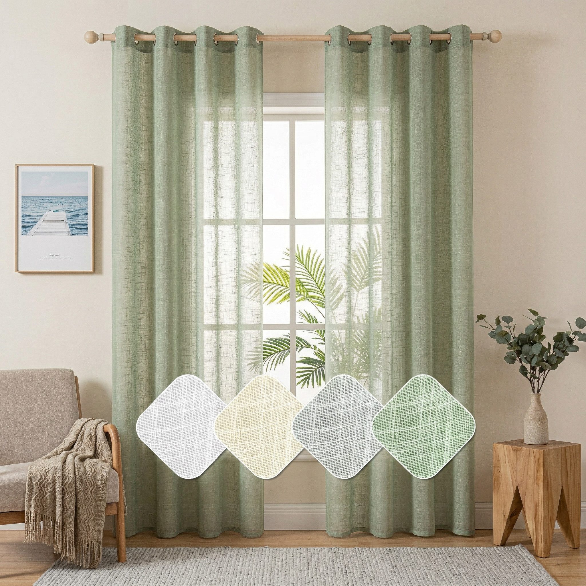 Sunicol Gardine 2er Set Voile Vorhänge Sheer mit Ösen Transparente Leinenvorhang, Leinen Optik Wohnzimmer Lichtdurchlässig Dekoschal Schlafzimmer