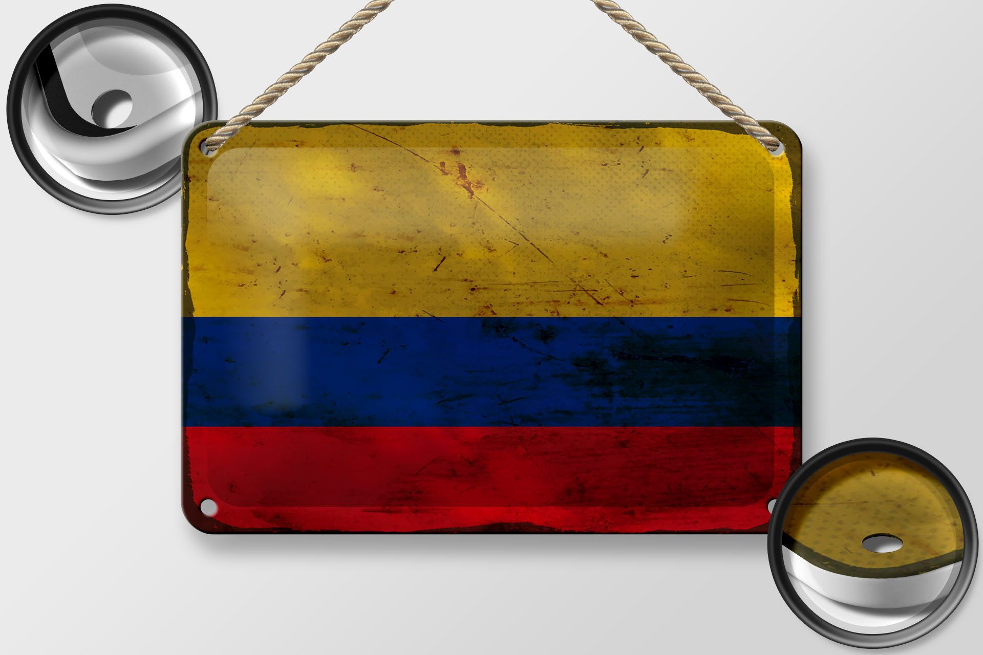 Femer GmbH Metallschild Flagge Kolumbien 18x12cm Flag Colombia Rost, (1 St), gewölbte Oberfläche, abgerundete Ecken, umgeschlagene Kanten
