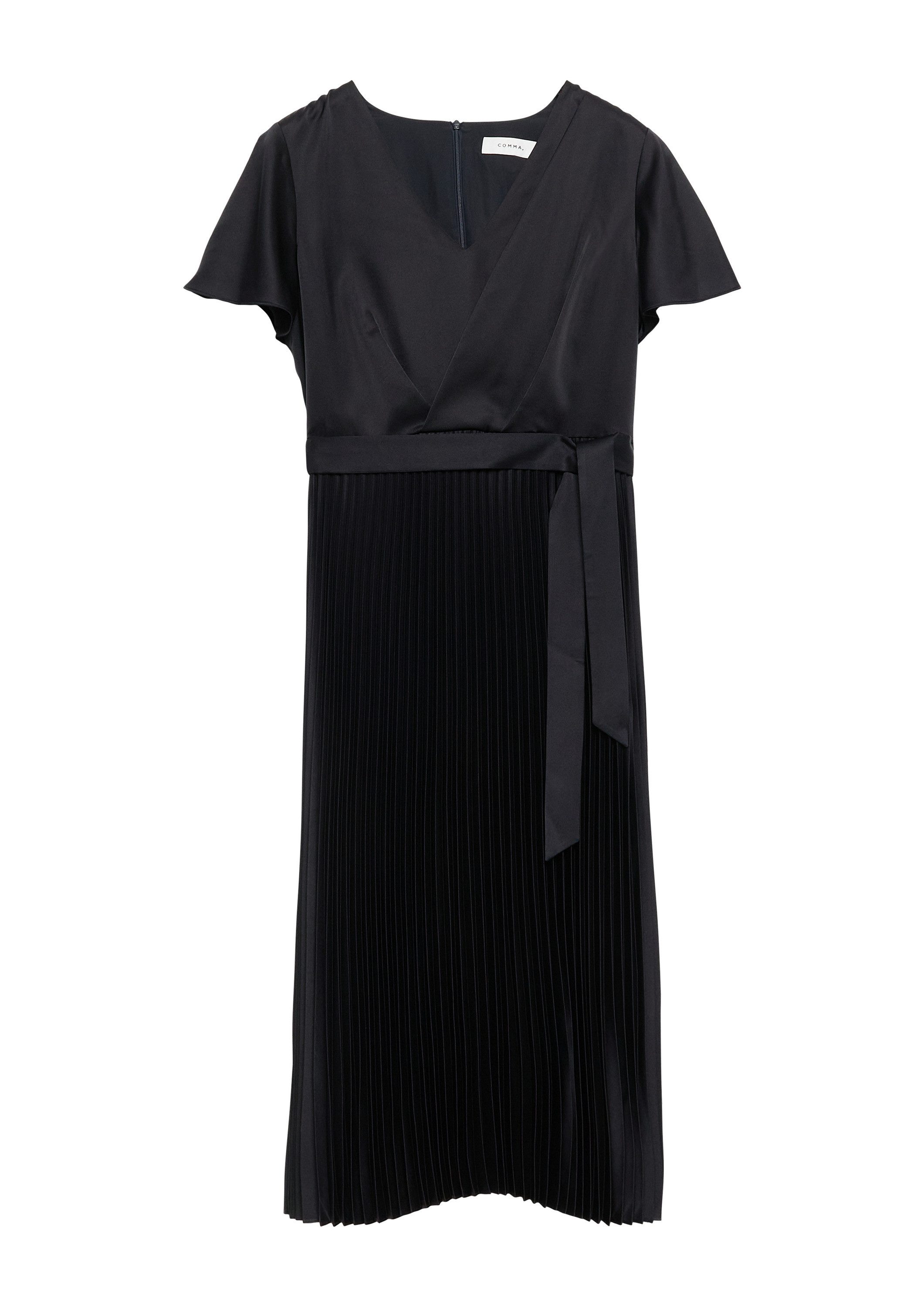 comma Midikleid Kleid Satinkleid mit fließenden Ärmeln und Plissée-Rock