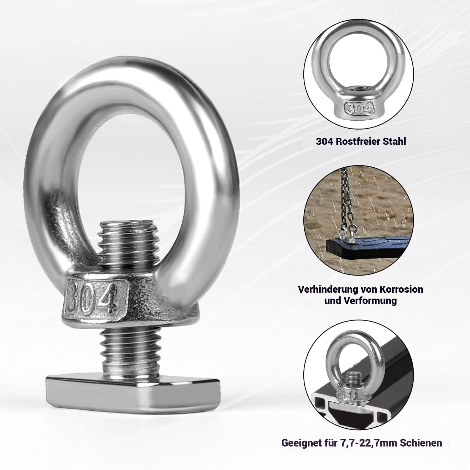 QUBEBU Ringmutter 10x Ringmuttern mit Hammerkopfschraube M8 für Hebezubehör, Edelstahl, (Edelstahl T Bolt Auge Mutter Tie Down Ringe, 10-St., für die Aufnahme Bungee Cord, Seile, Haken)