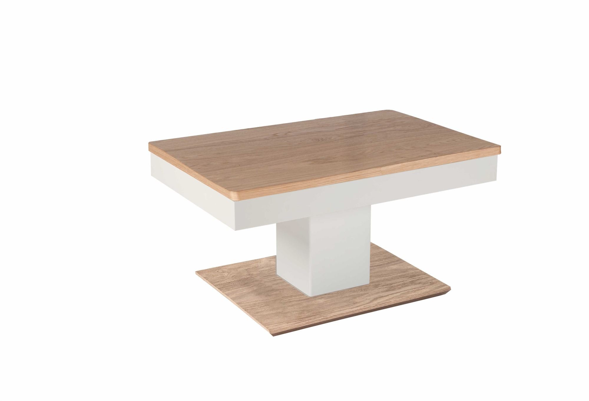 58 aufm Kessel Couchtisch Funktionstisch Cinda 90x44x60 Massivholzfurnier Weiß/Wildeiche Bianco (inkl. Lieferung bis in die Wohnung, 1-St., Lieferung bis Verwendungsstelle), stufenlos höhenverstellbar Ablagefach Platte diagional verschiebbar