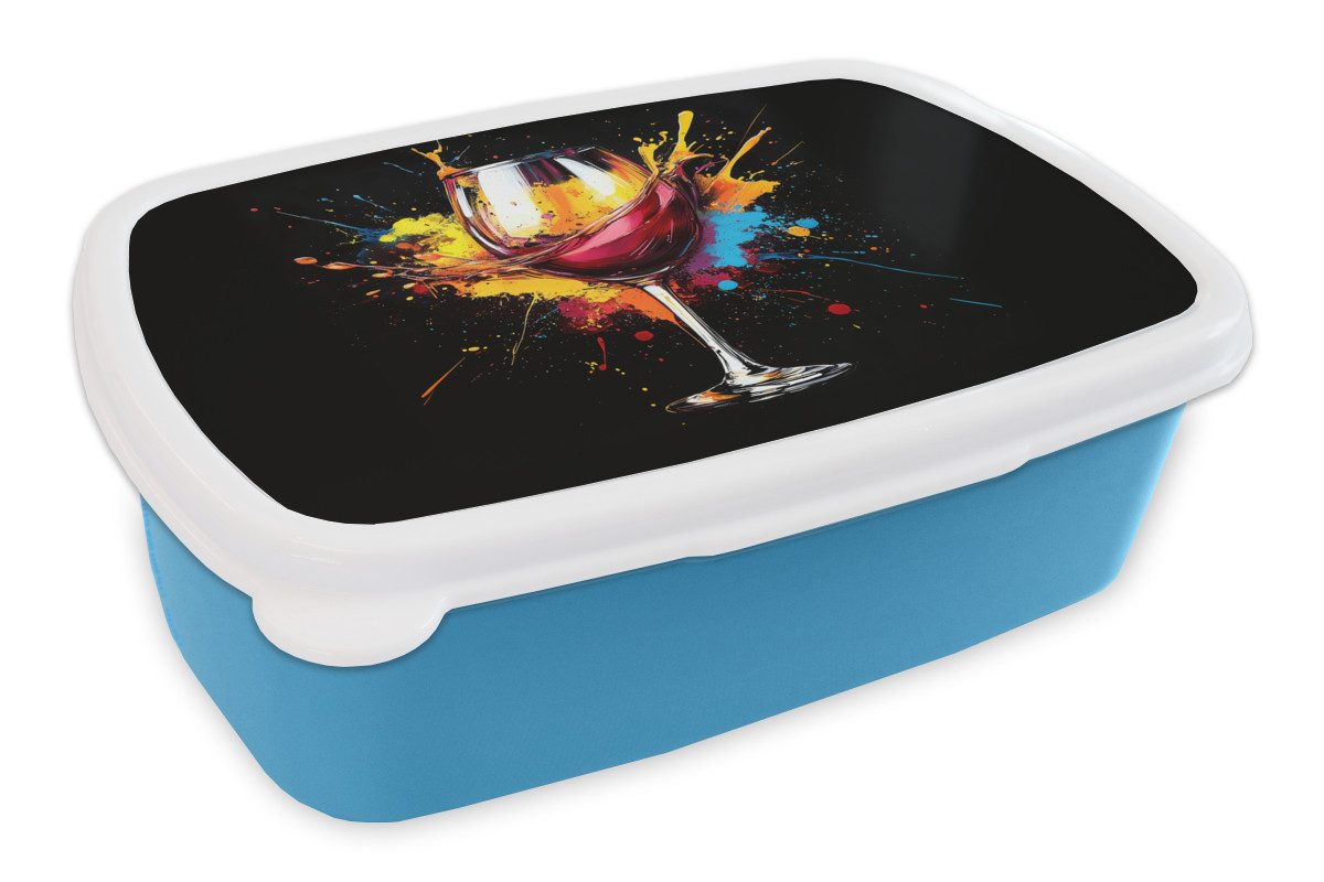 MuchoWow Lunchbox Wein - Glas - Graffiti - Getränk - Rot - Farbe, Kunststoff, (2-tlg), Brotdose, Lunchbox, Brotbox für Kinder und Erwachsene