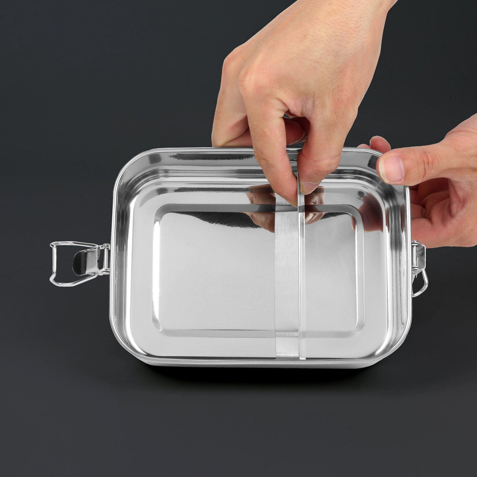 Clanmacy Lunchbox frei Lunchbox (abnehmbar) 1200ml Fächern 800-1400ml BPA Brotdose Edelstahl, Metall Thermobehälter Brotdose Silber