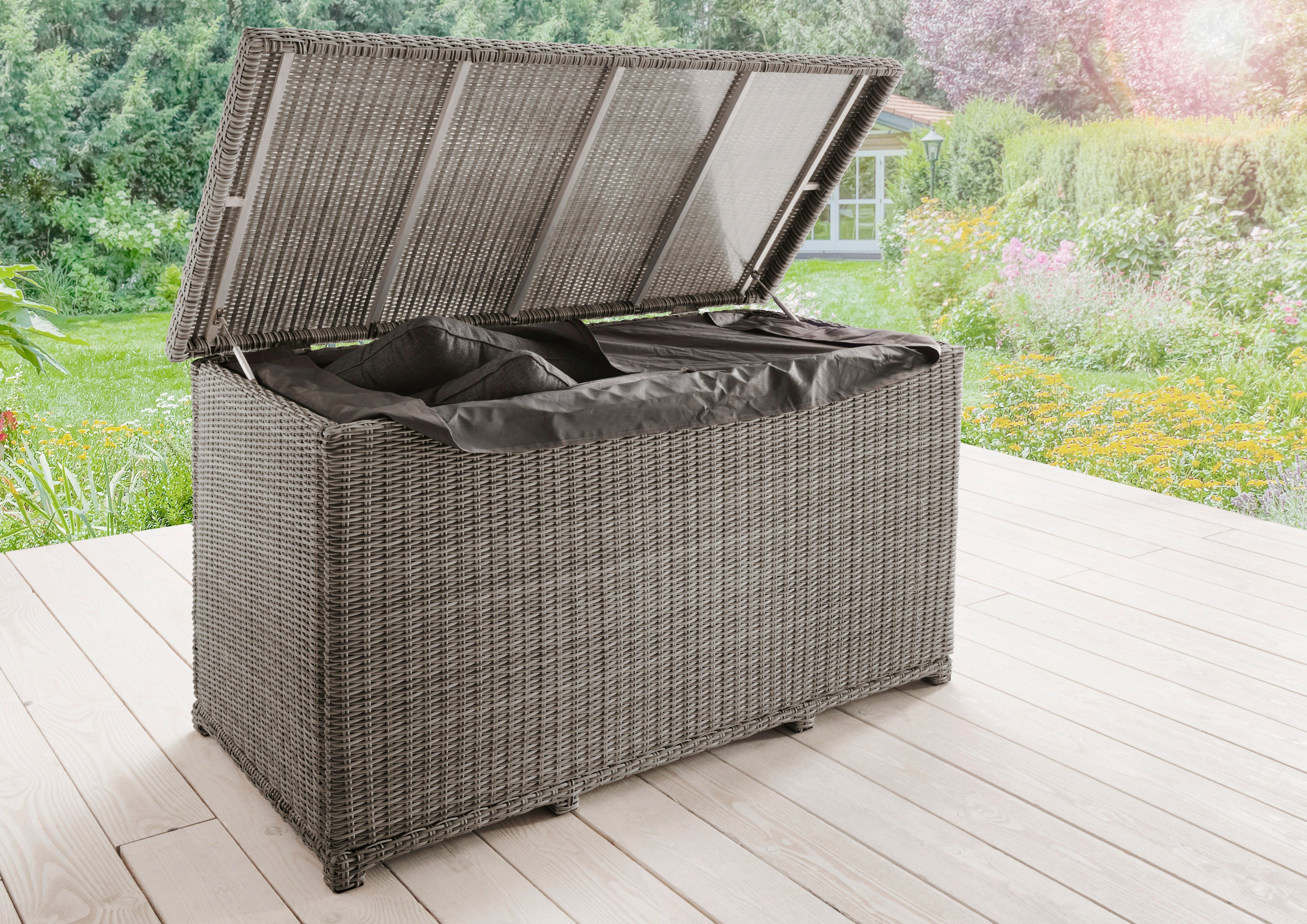 Destiny Kissenbox CASA (1-tlg), Polyrattan, Deckel mit Gasdruckfeder, inkl. Inlett mit Reißverschluß